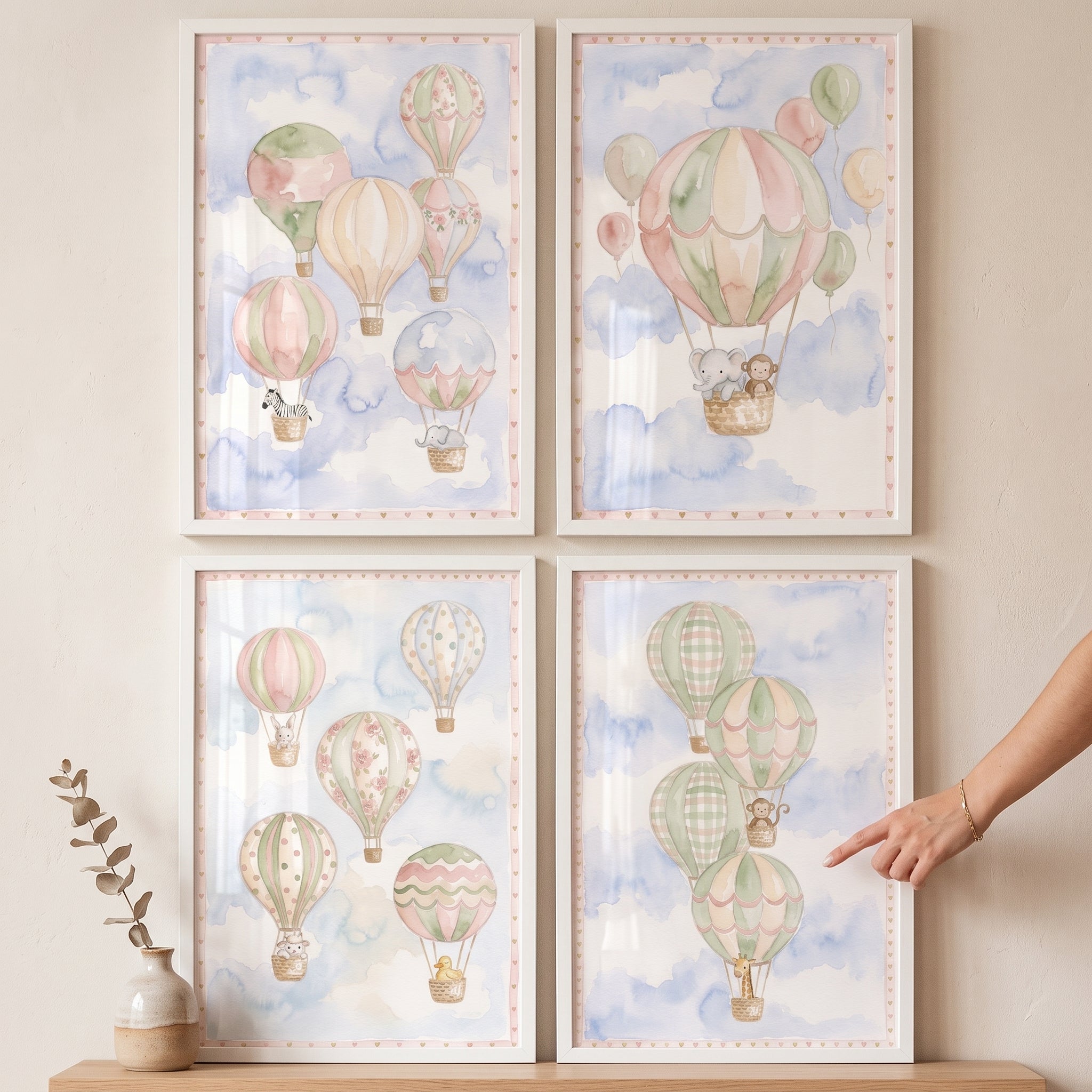 Watercolor Animal Hot Air Balloon Print Set Of 4 - Whimsical Animal Flights
