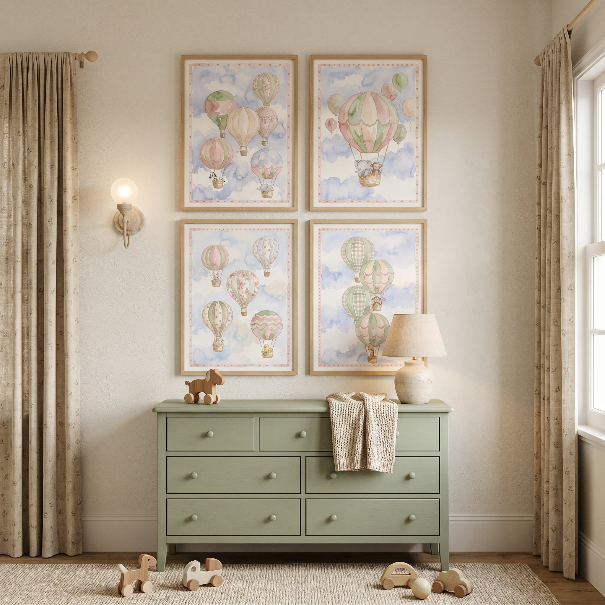 Watercolor Animal Hot Air Balloon Print Set Of 4 - Whimsical Animal Flights