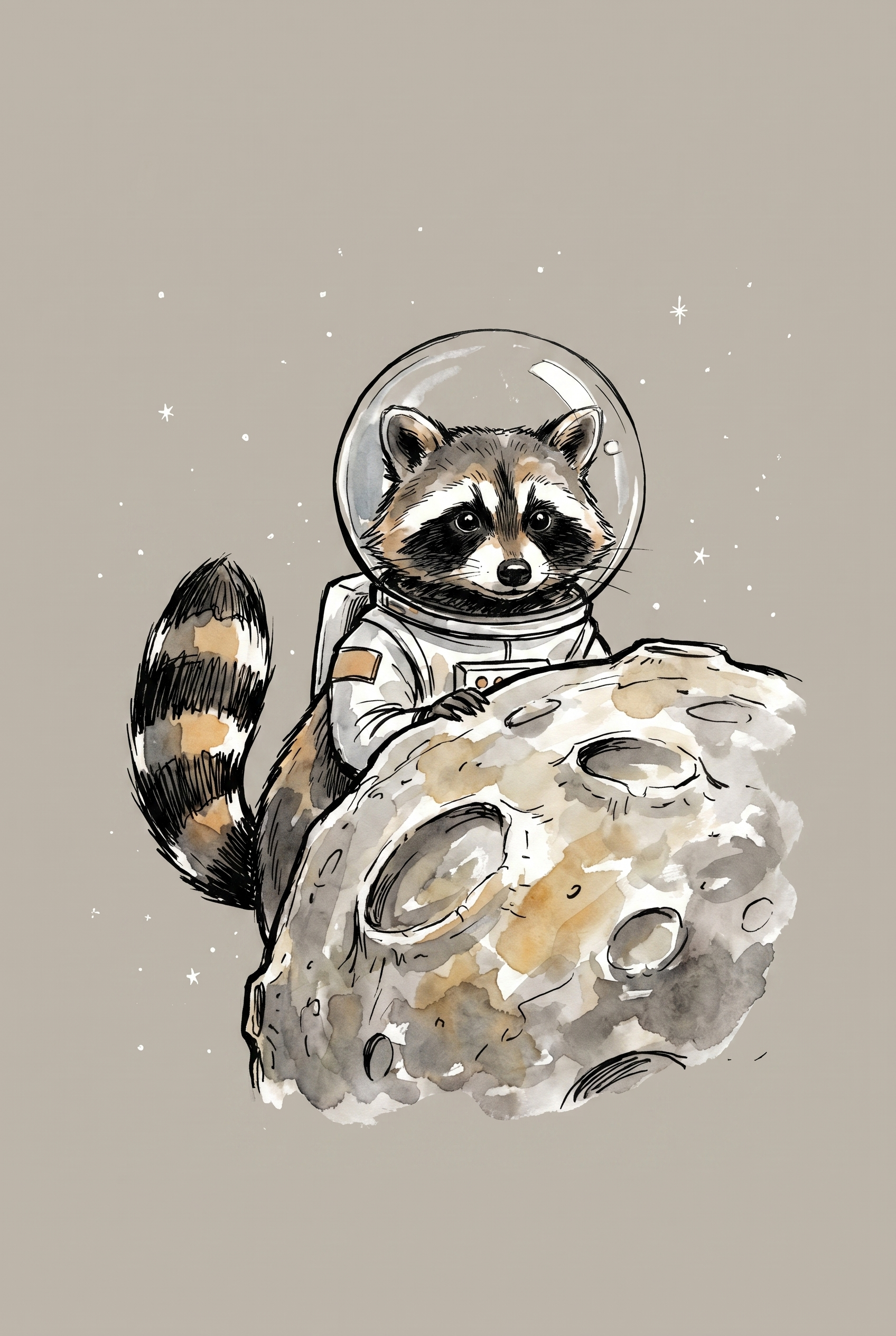 Watercolor Astronaut Suit Raccoon Wall Art - Lunar Space Bandit