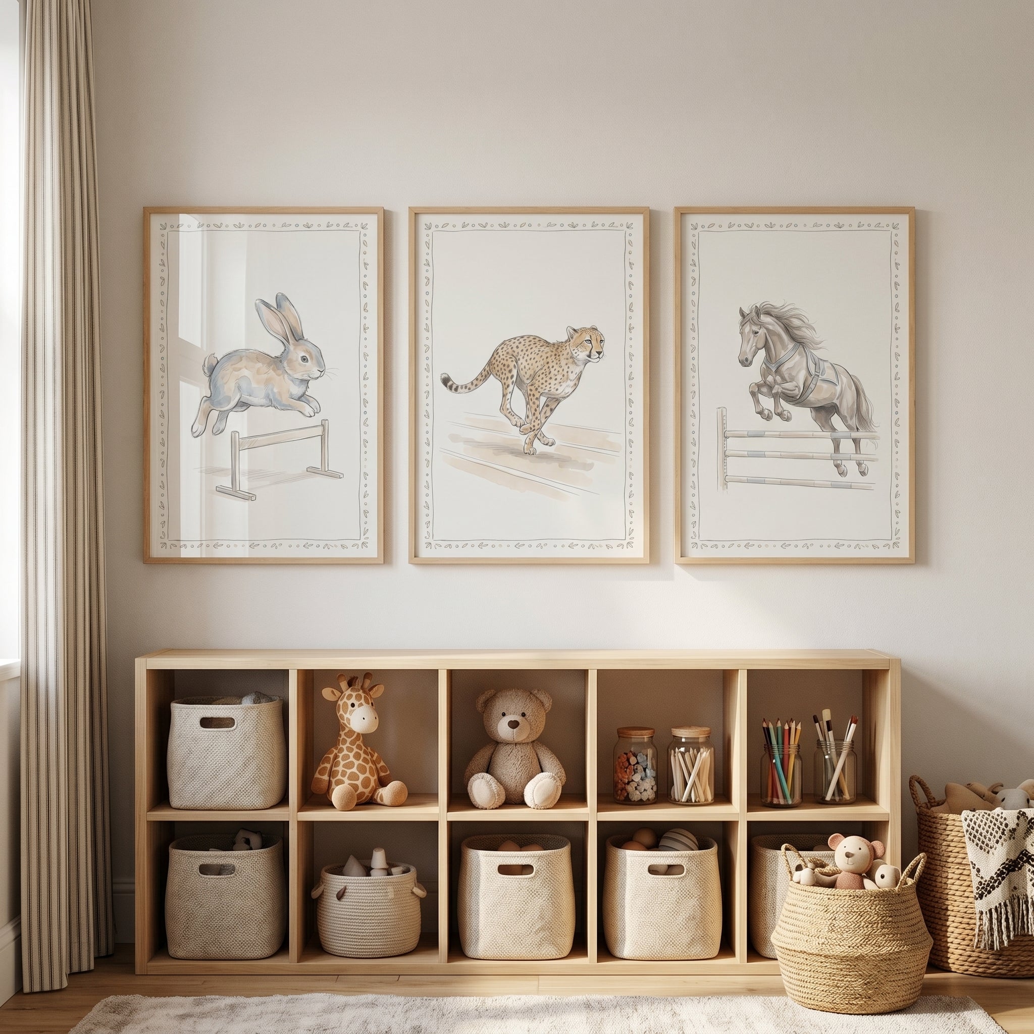 Watercolor Athletic Animal Wall Art Set of 3 - Agile Animal Sketches