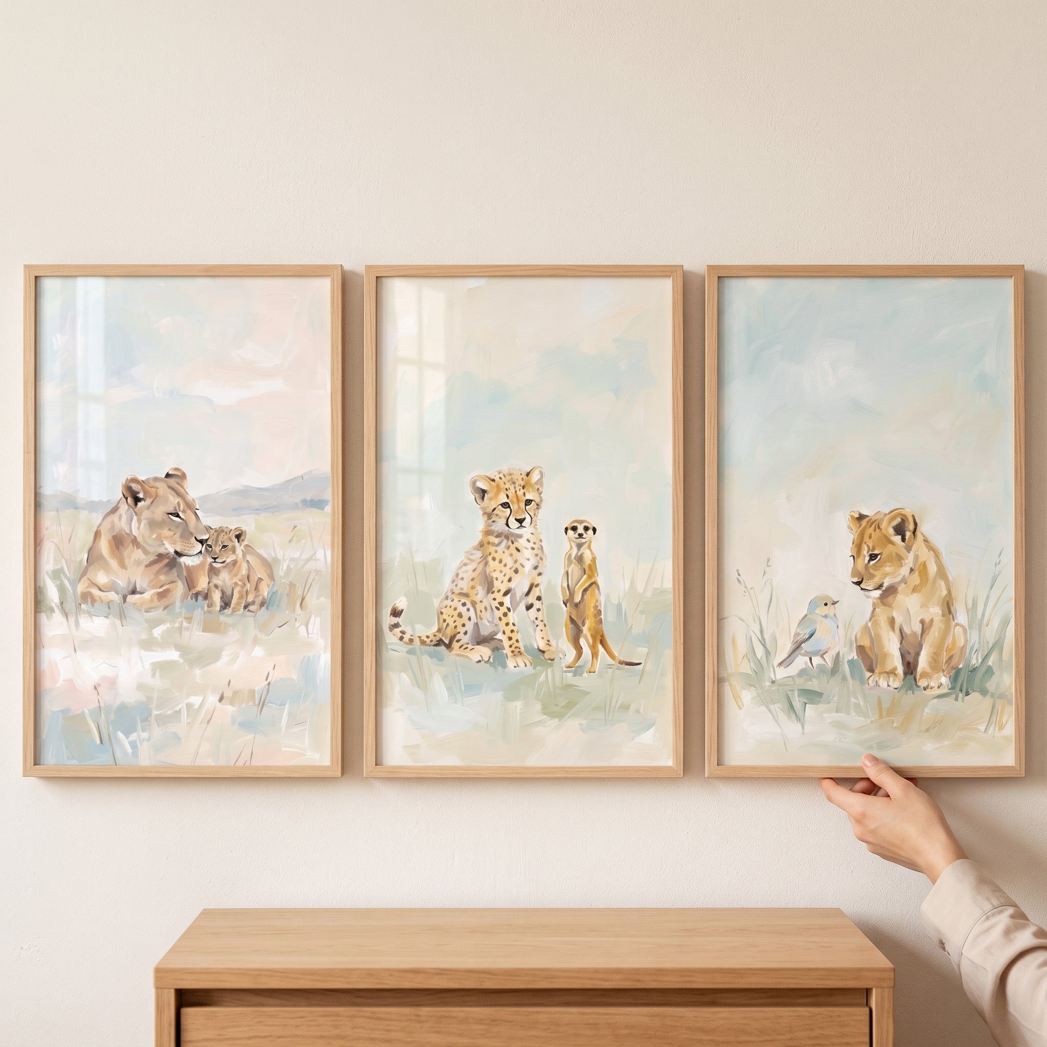 Watercolor Baby Safari Animals Wall Art Set Of 3 - Savannah Cub Trio