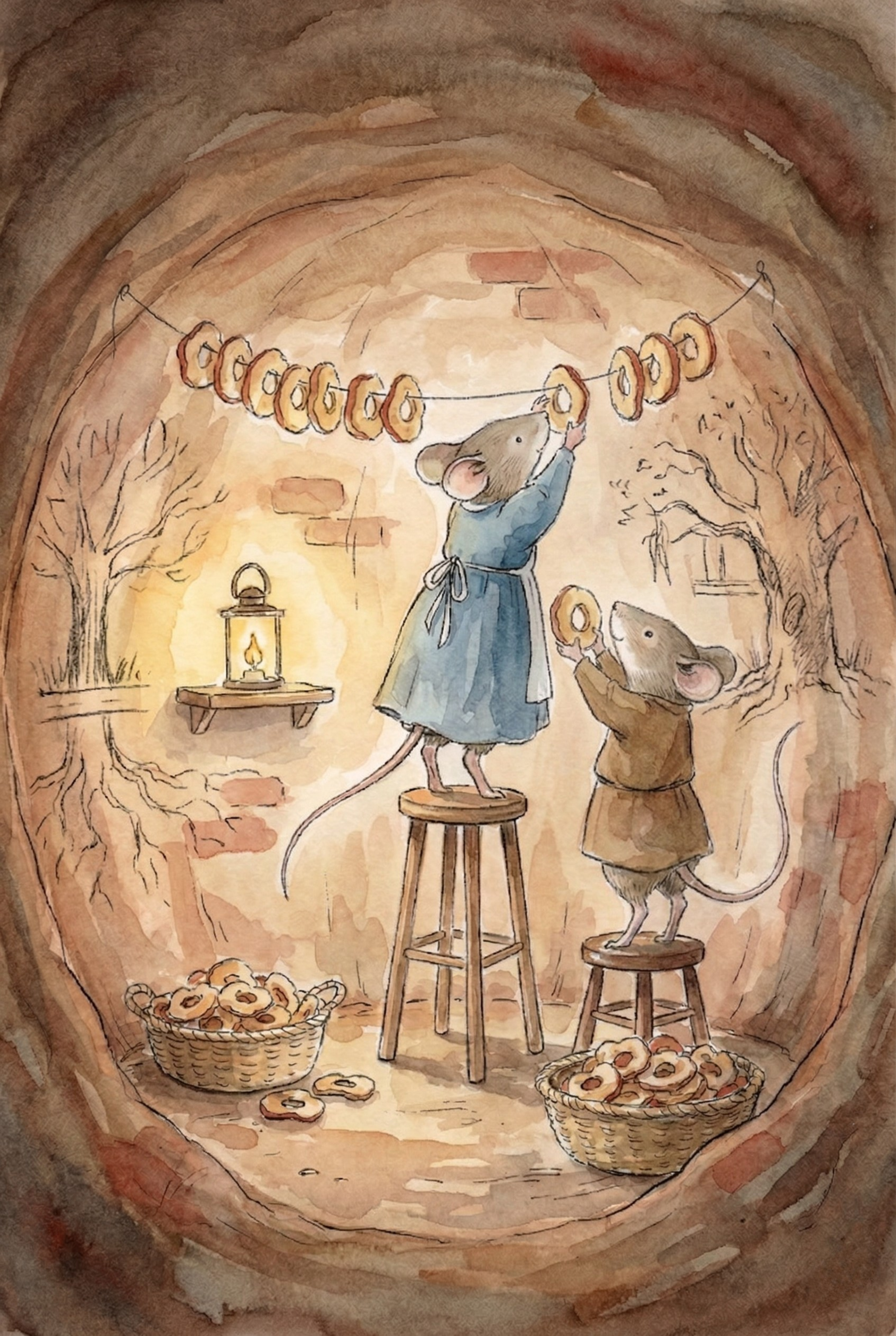 Watercolor Baking Mouse Wall Art - Cozy Mouse Pantry
