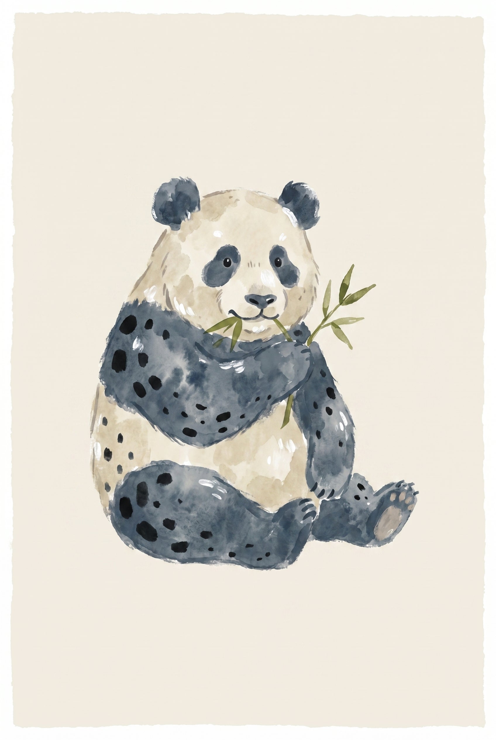 Watercolor Bamboo Eating Panda Wall Art - Gentle Bamboo Panda