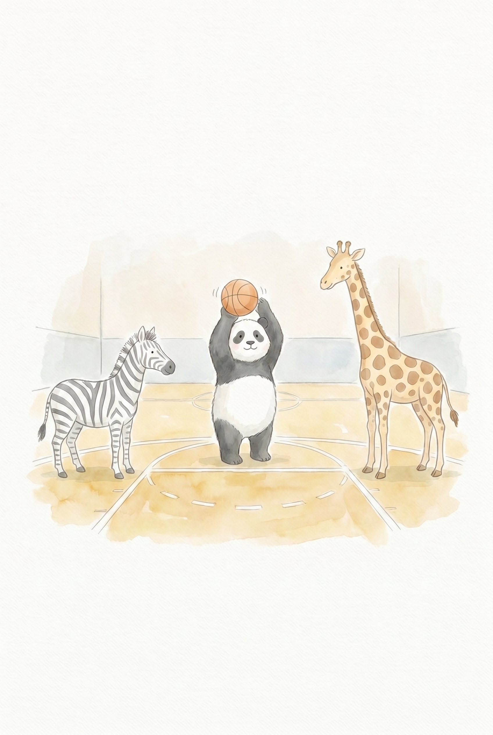 Watercolor Basketball Animals Wall Art - Wild Hoop Friends