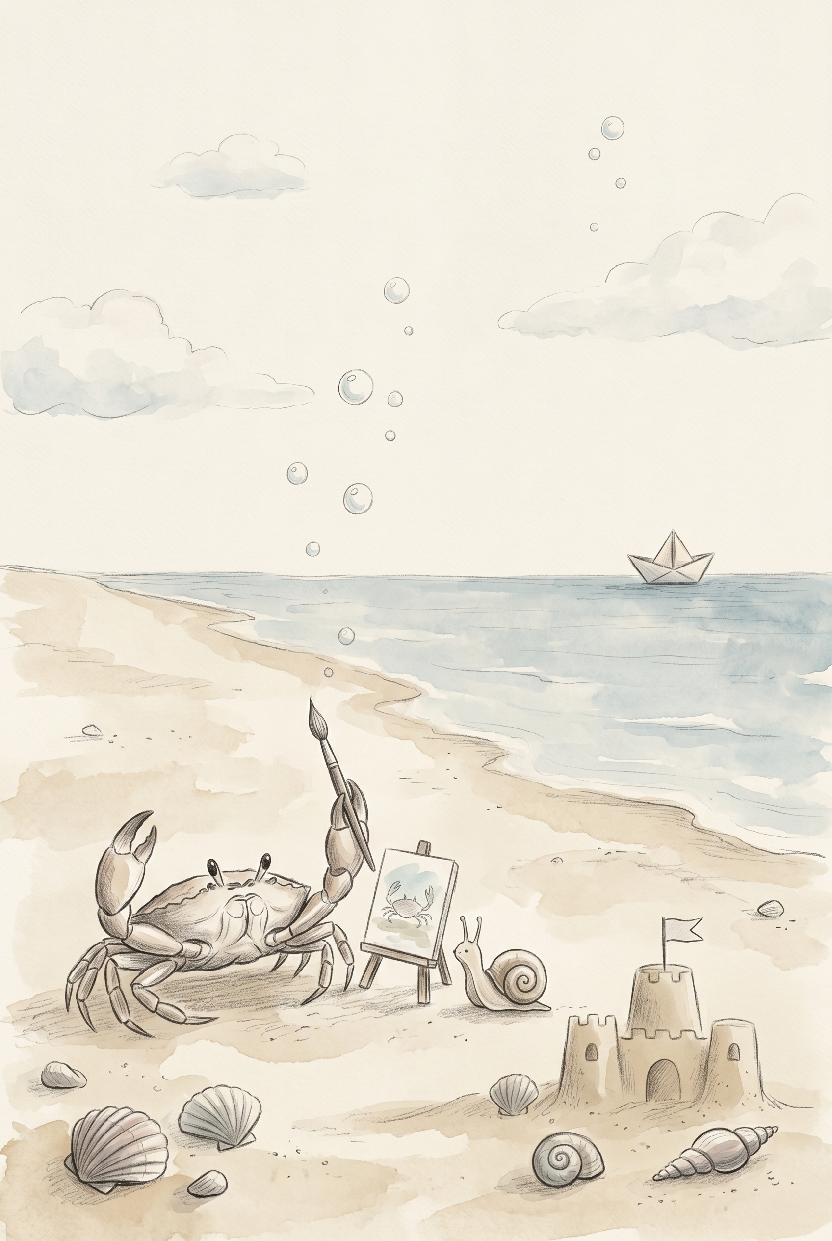 Watercolor Beach Artist Crab Wall Art - Creative Beach Crab
