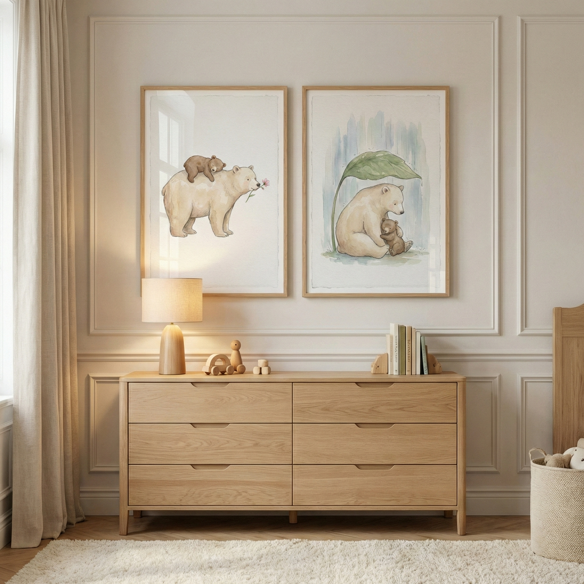 Watercolor Bear Wall Art Set of 2 - Tender Bear Love