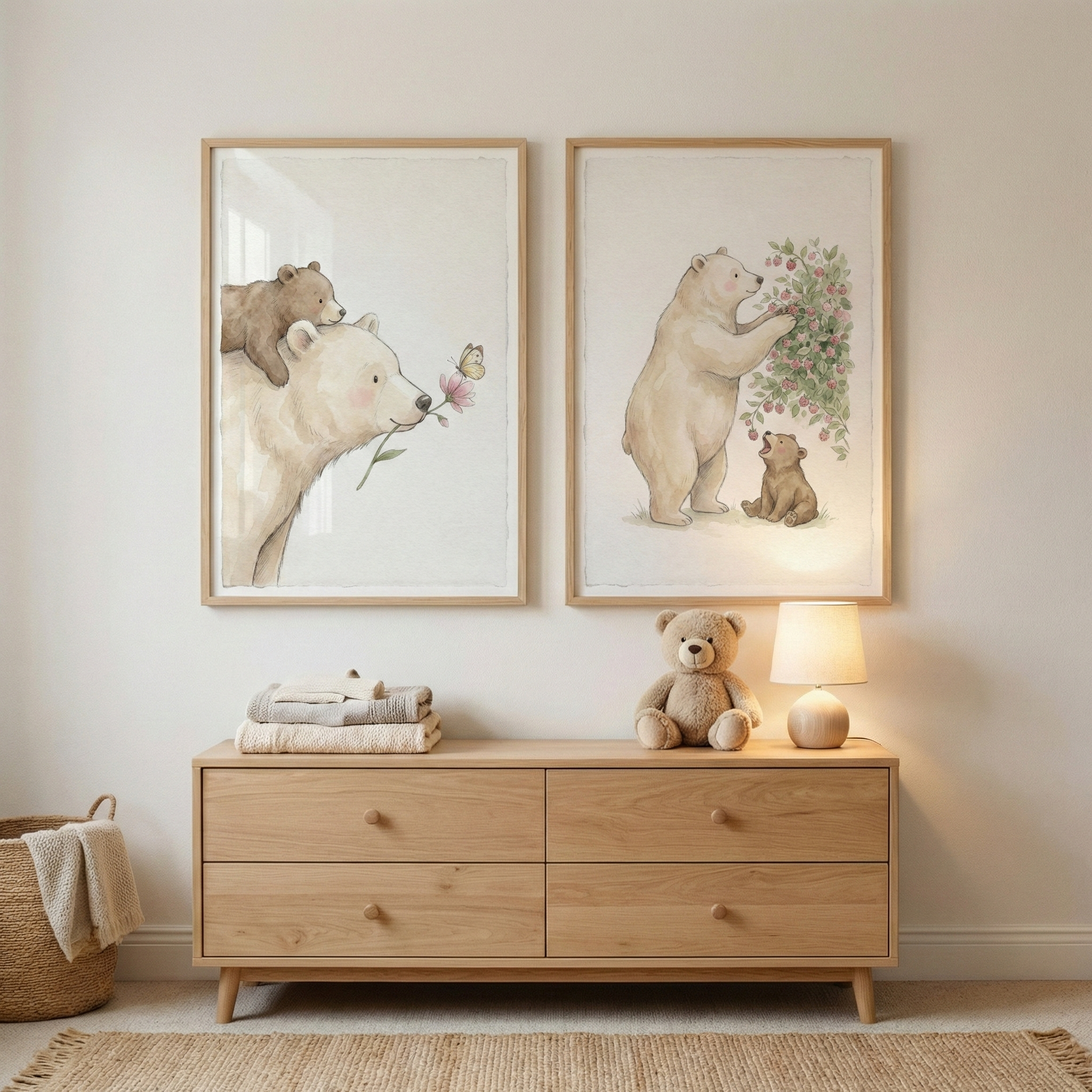 Watercolor Bear Nursery Wall Art Set of 2 - Sweet Woodland Bears