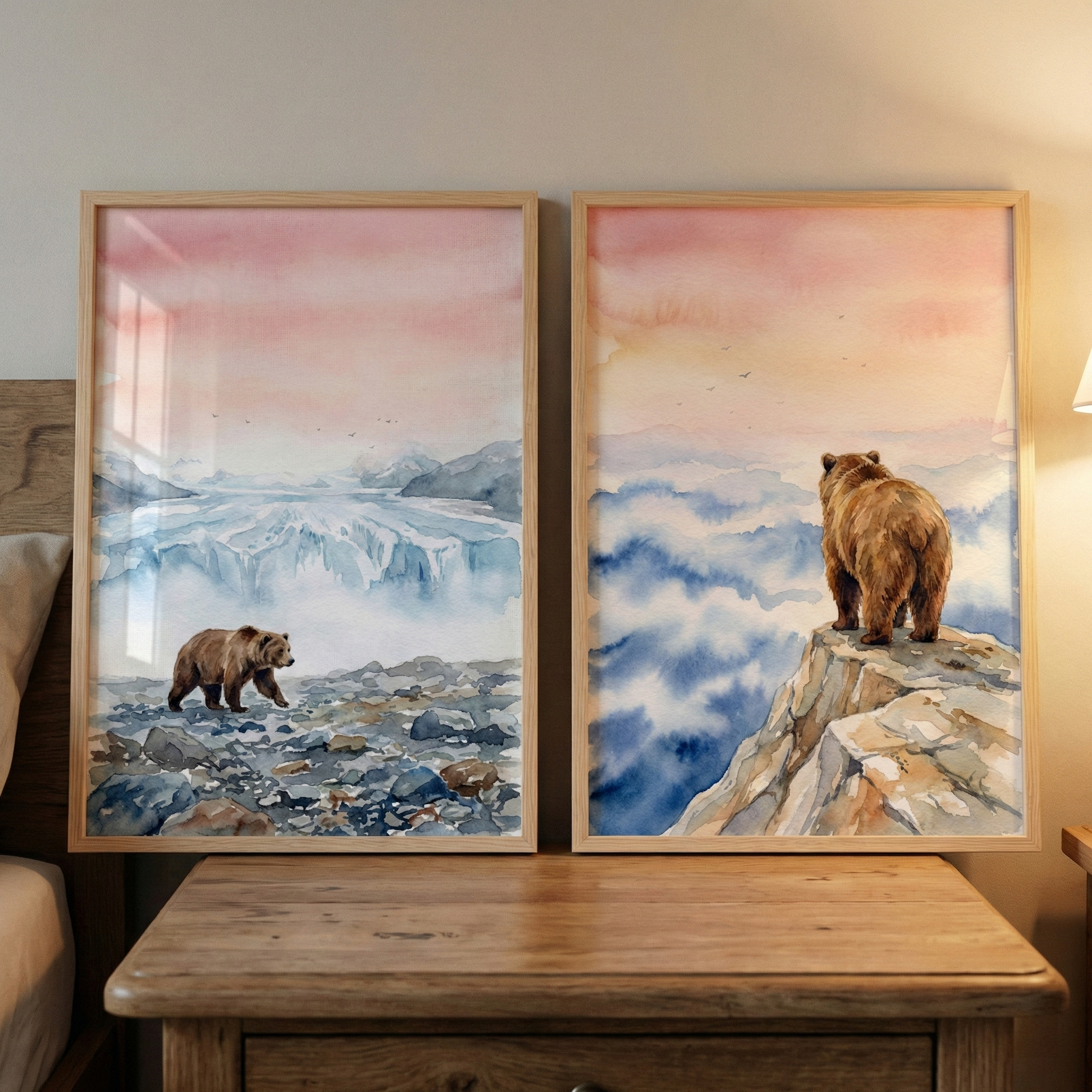 Watercolor Bear Print Set of 2 - Wilderness Bear Vistas