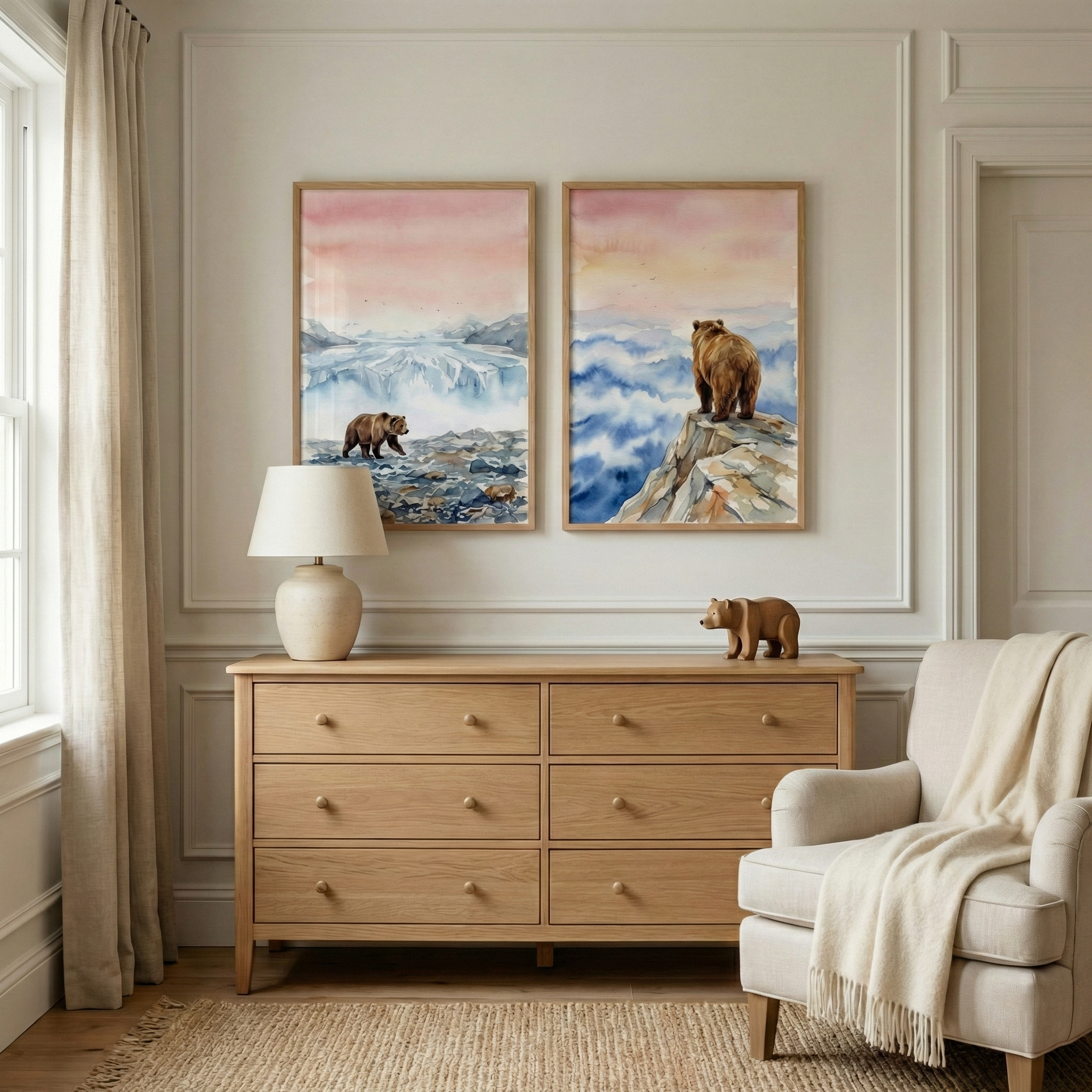 Watercolor Bear Print Set of 2 - Wilderness Bear Vistas