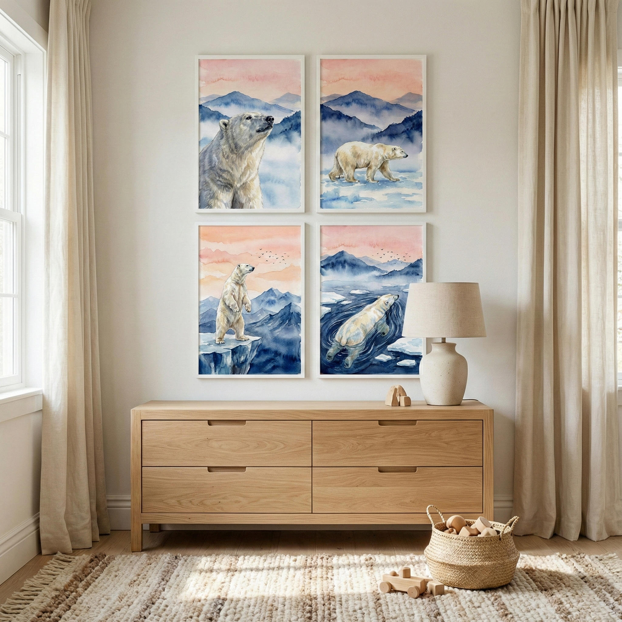 Polar Bear Wall Art Set of 4 - Majestic Polar Bear