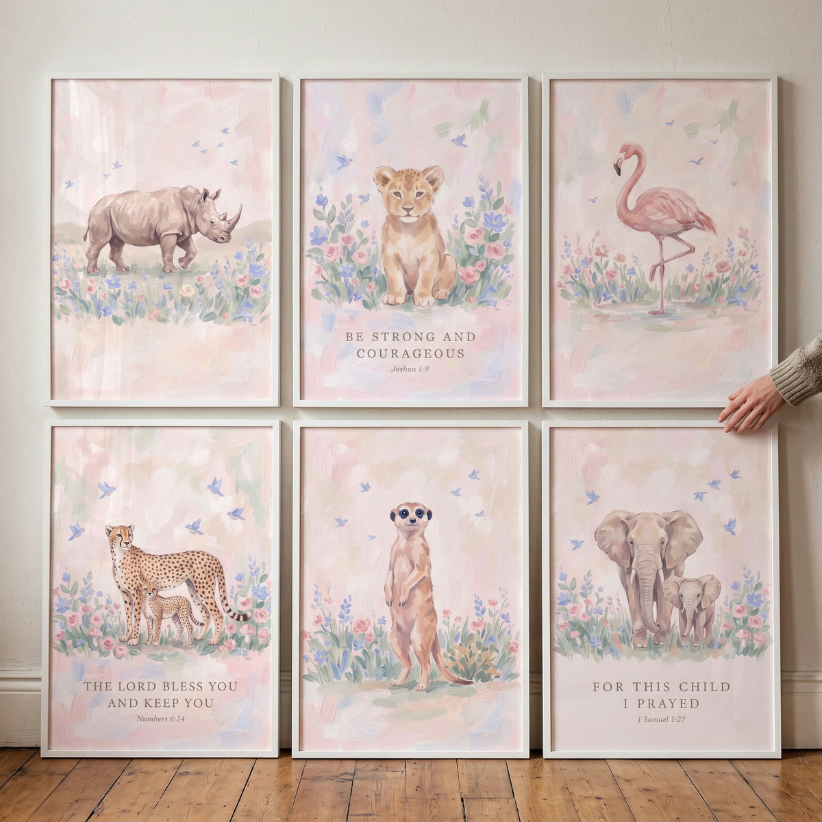 Watercolor Bird Safari Animal Wall Art Set of 6 - Faithful Savannah Friends