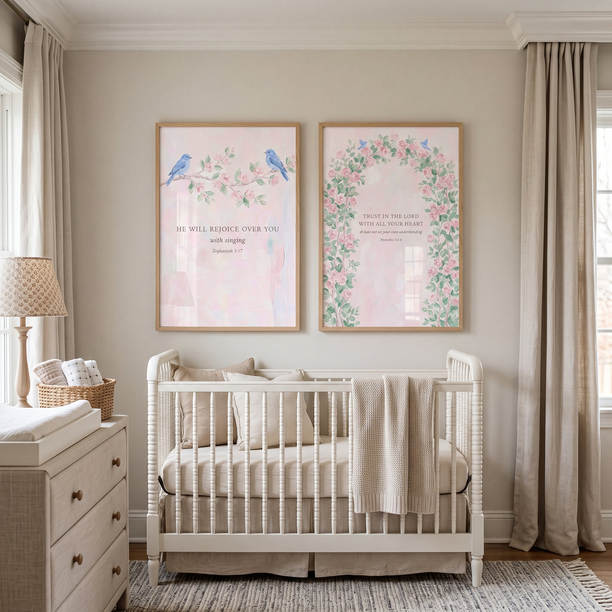 Watercolor Blue Bird Scripture Wall Art Set of 2 - Scripture Garden Birds