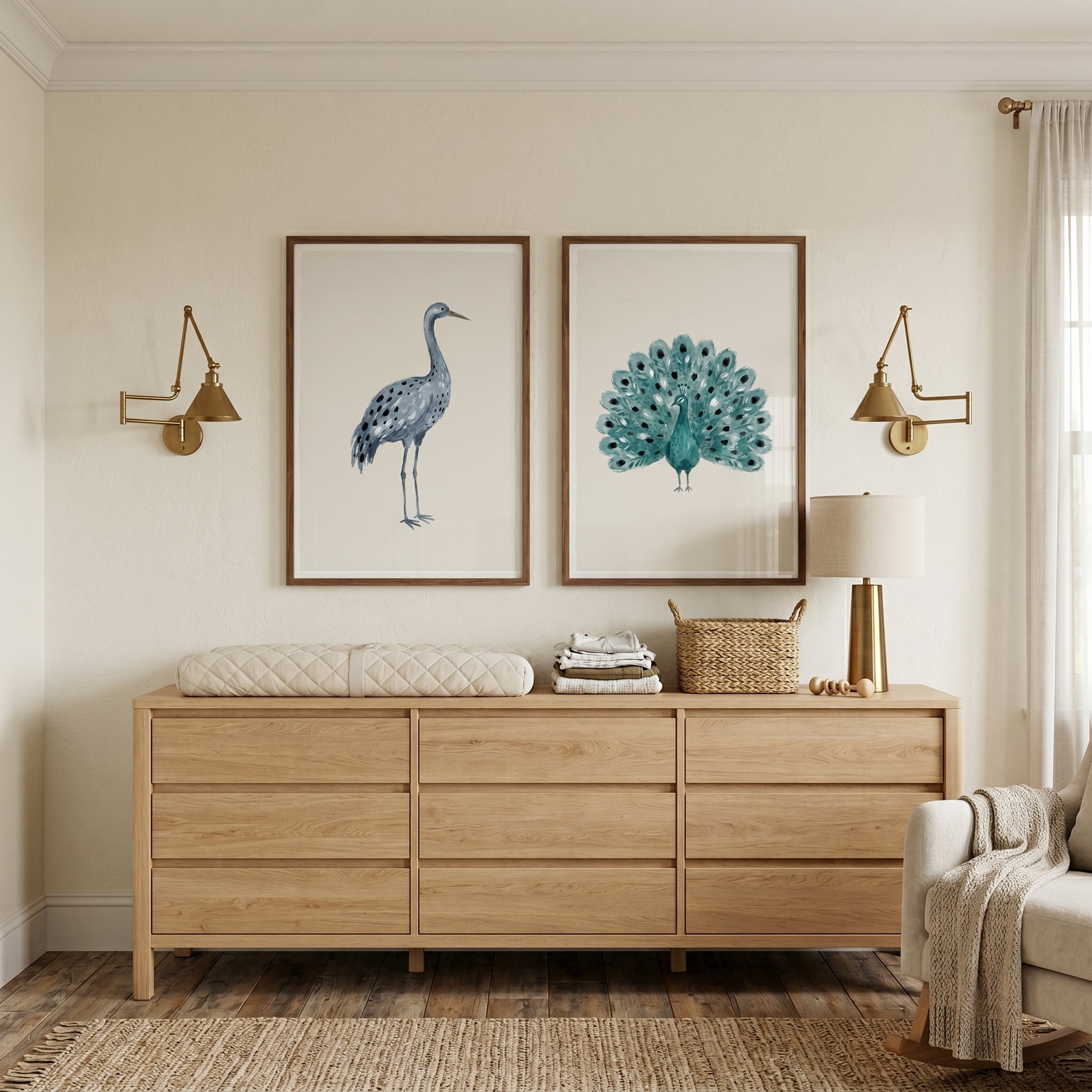 Watercolor Blue Spotted Birds Wall Art Set of 2 - Elegant Avian Duo