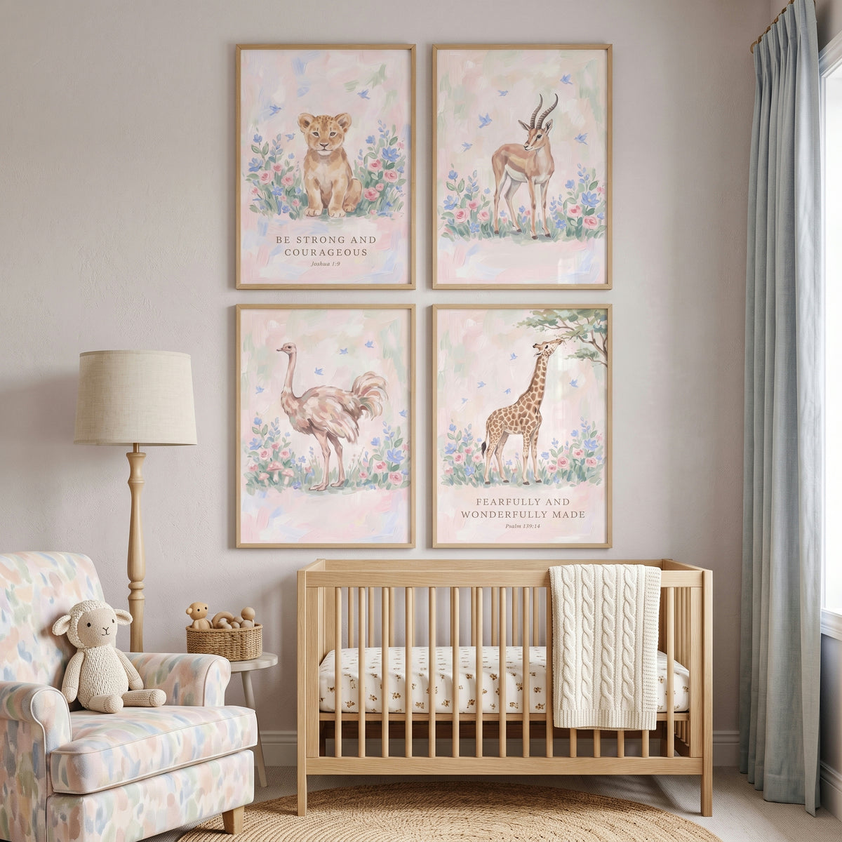 Watercolor Bluebird African Animals Wall Art Set Of 4 - Biblical Safari Art