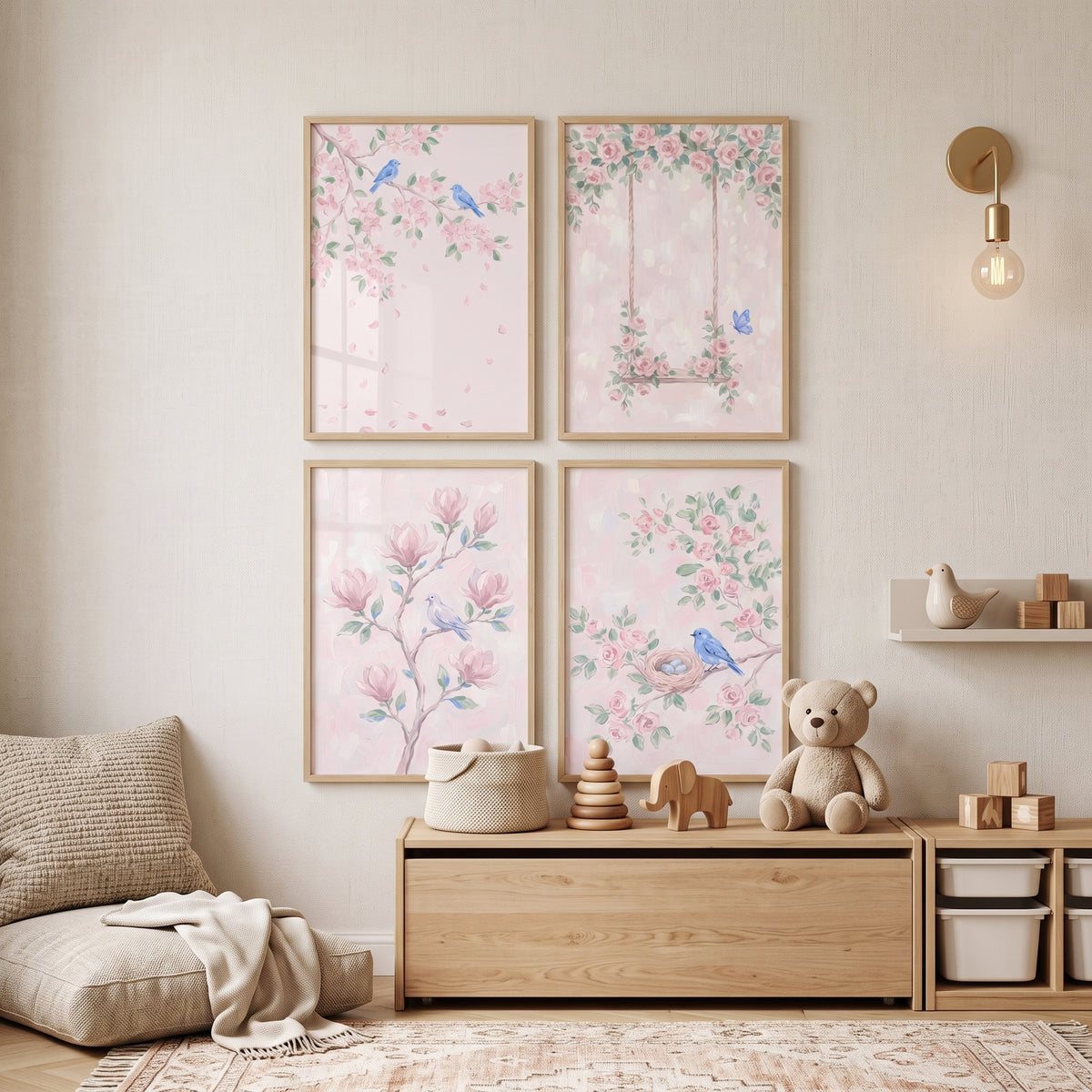 Watercolor Blush Pink Garden Wall Art Set of 4 - Blush Garden Serenity