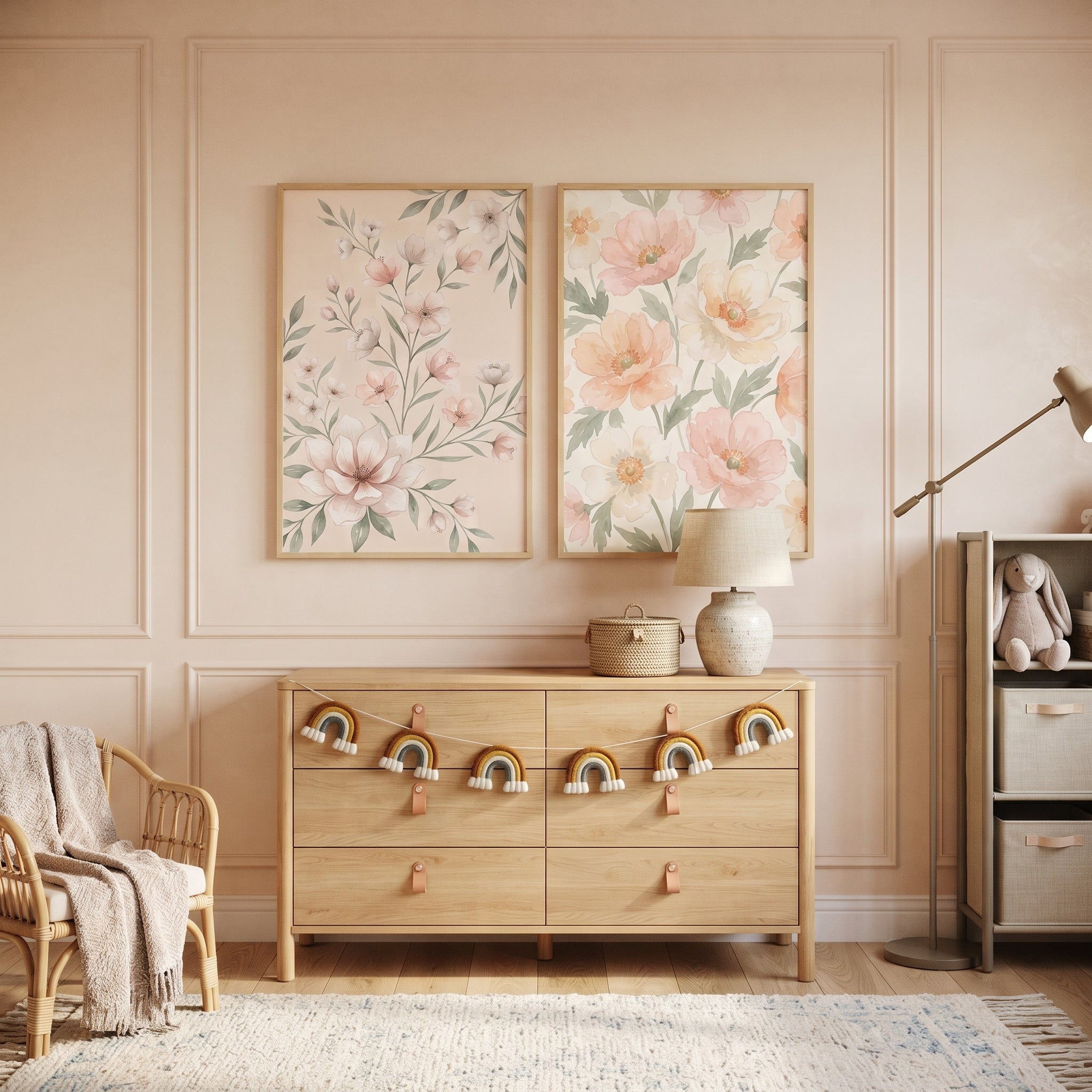 Watercolor Botanical Pink Floral Wall Art Set Of 2 - Watercolor Pastel Blooms