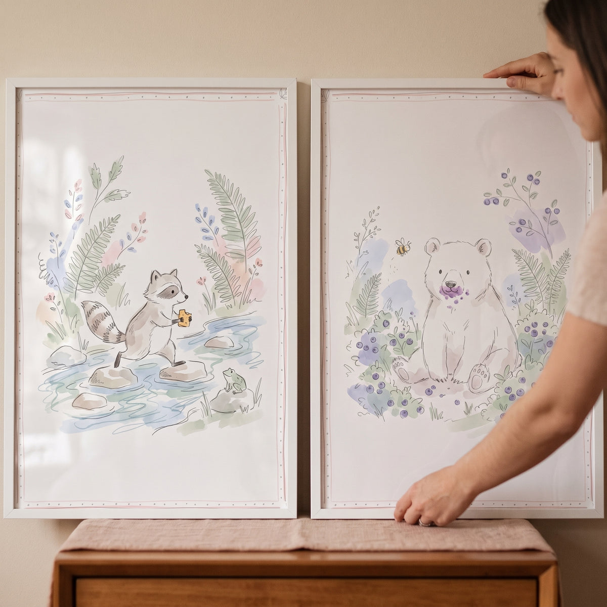 Watercolor Botanical Woodland Animal Wall Art Set of 2 - Woodland Animal Tales