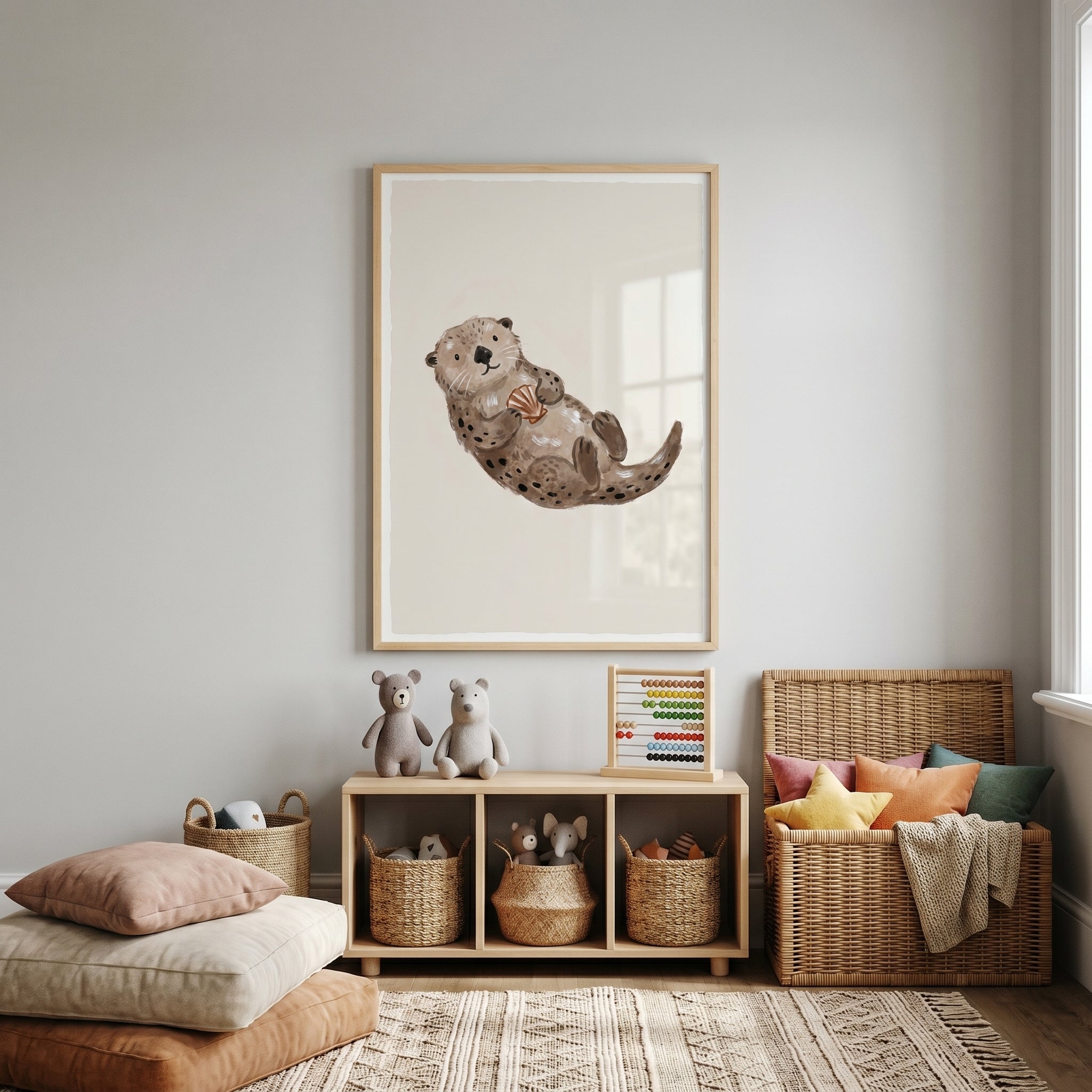 Watercolor Brown Sea Otter Wall Art - Sweet Sea Otter