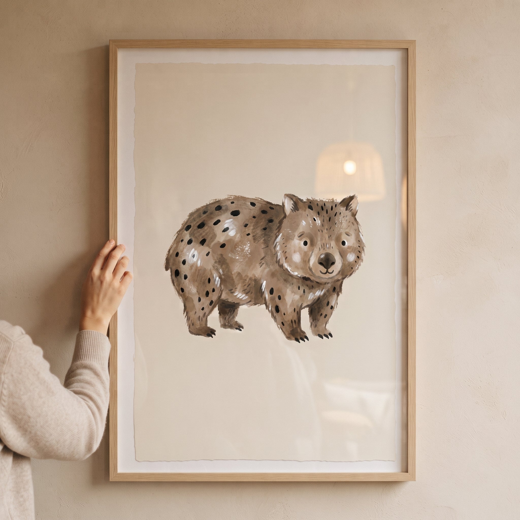Watercolor Brown Spotted Wombat Wall Art - Spotted Wombat Friend