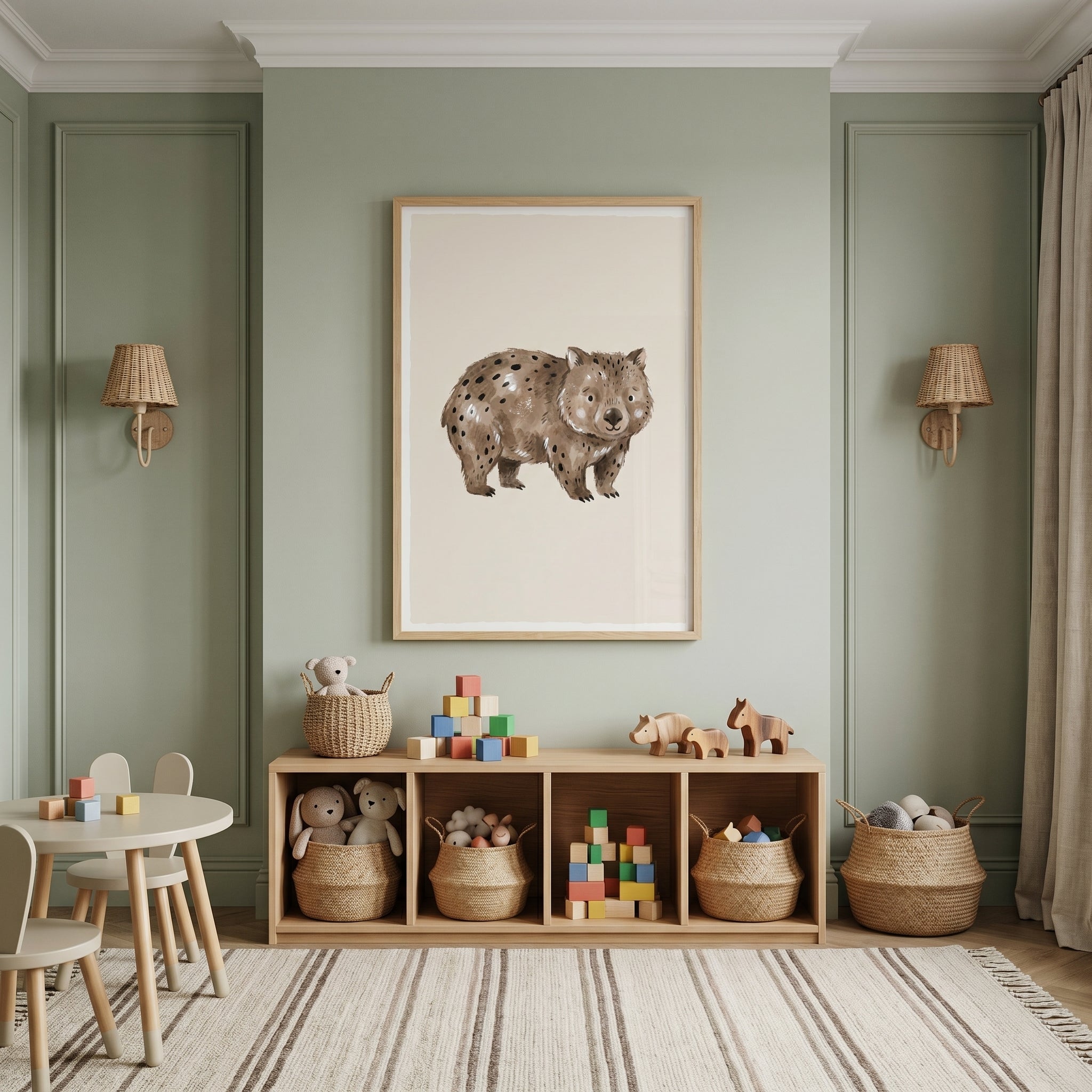 Watercolor Brown Spotted Wombat Wall Art - Spotted Wombat Friend