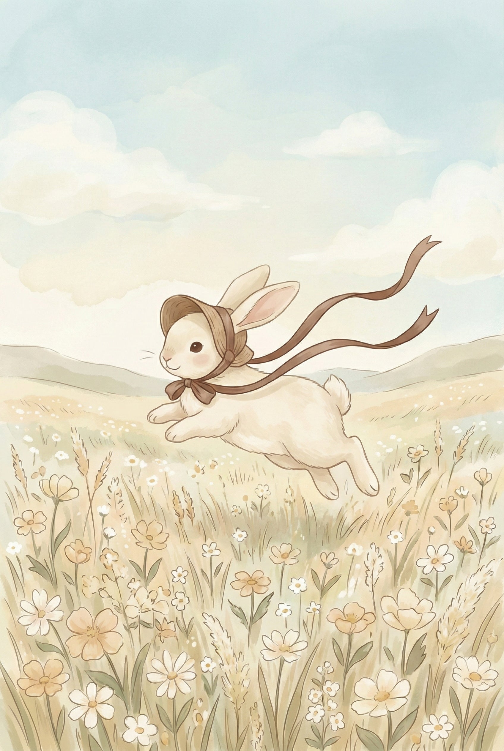 Watercolor Bunny Nursery Wall Art - Leaping Meadow Bunny