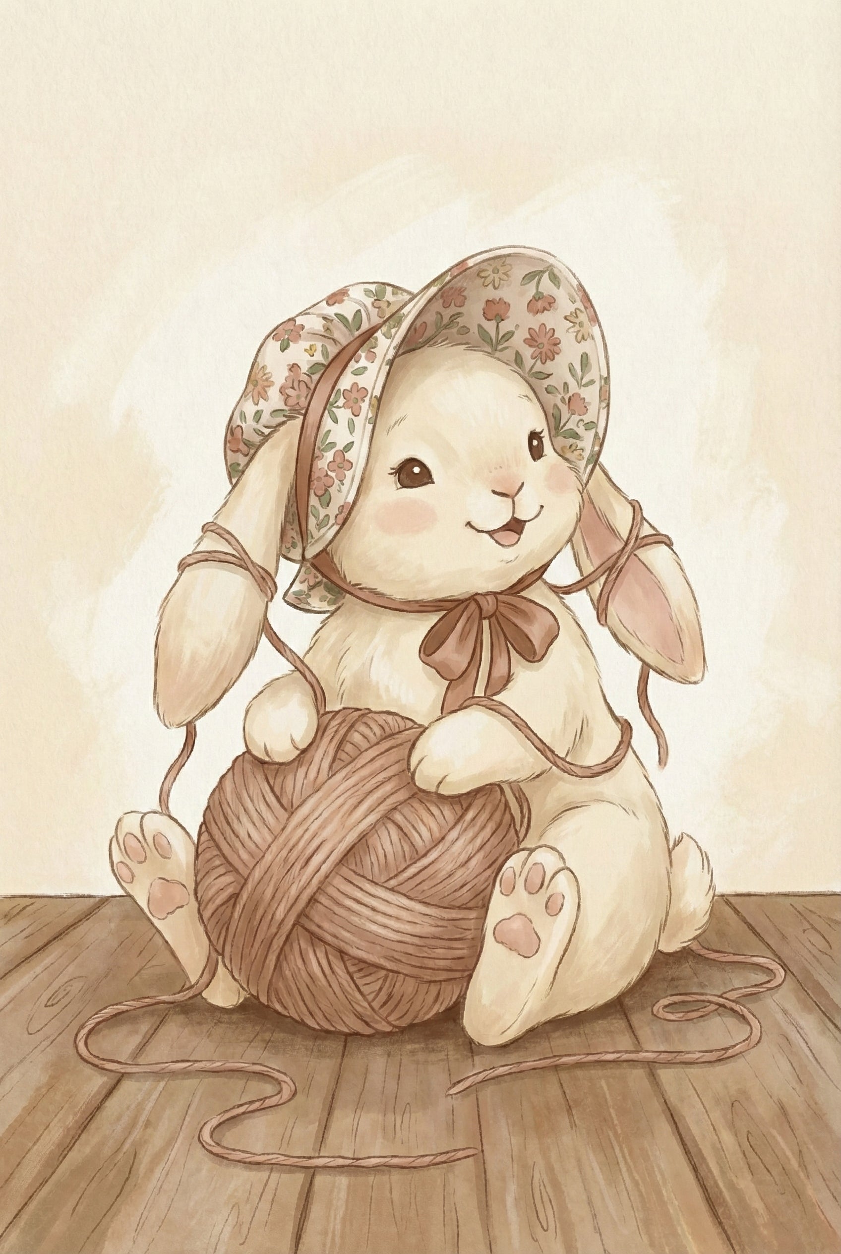 Watercolor Bunny Wall Art - Sweet Bunny Yarn