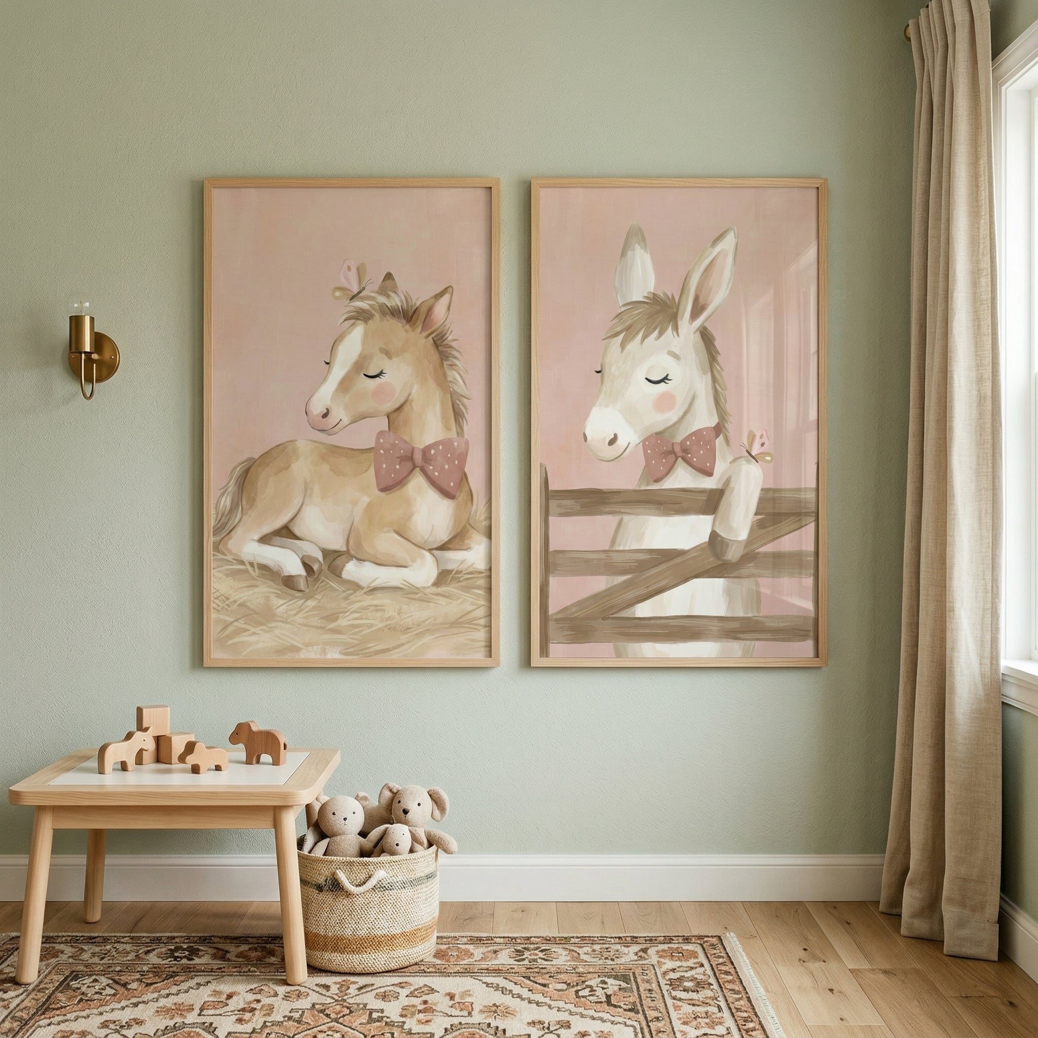 Watercolor Butterfly Baby Animal Wall Art Set of 2 - Little Farm Friends