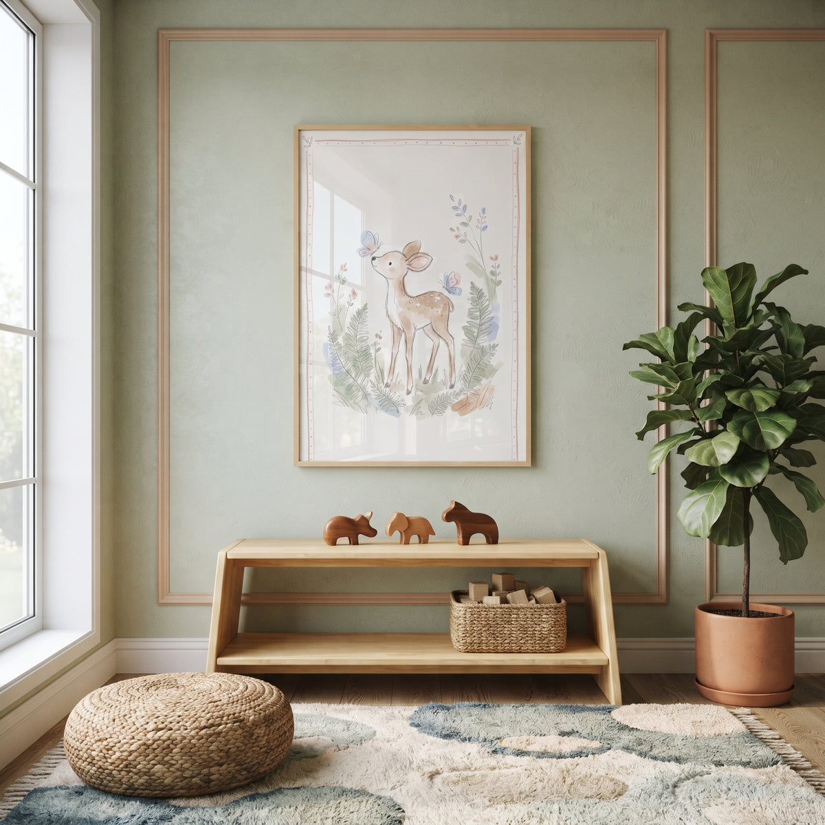 Watercolor Butterfly Baby Fawn Wall Art - Sweet Forest Fawn