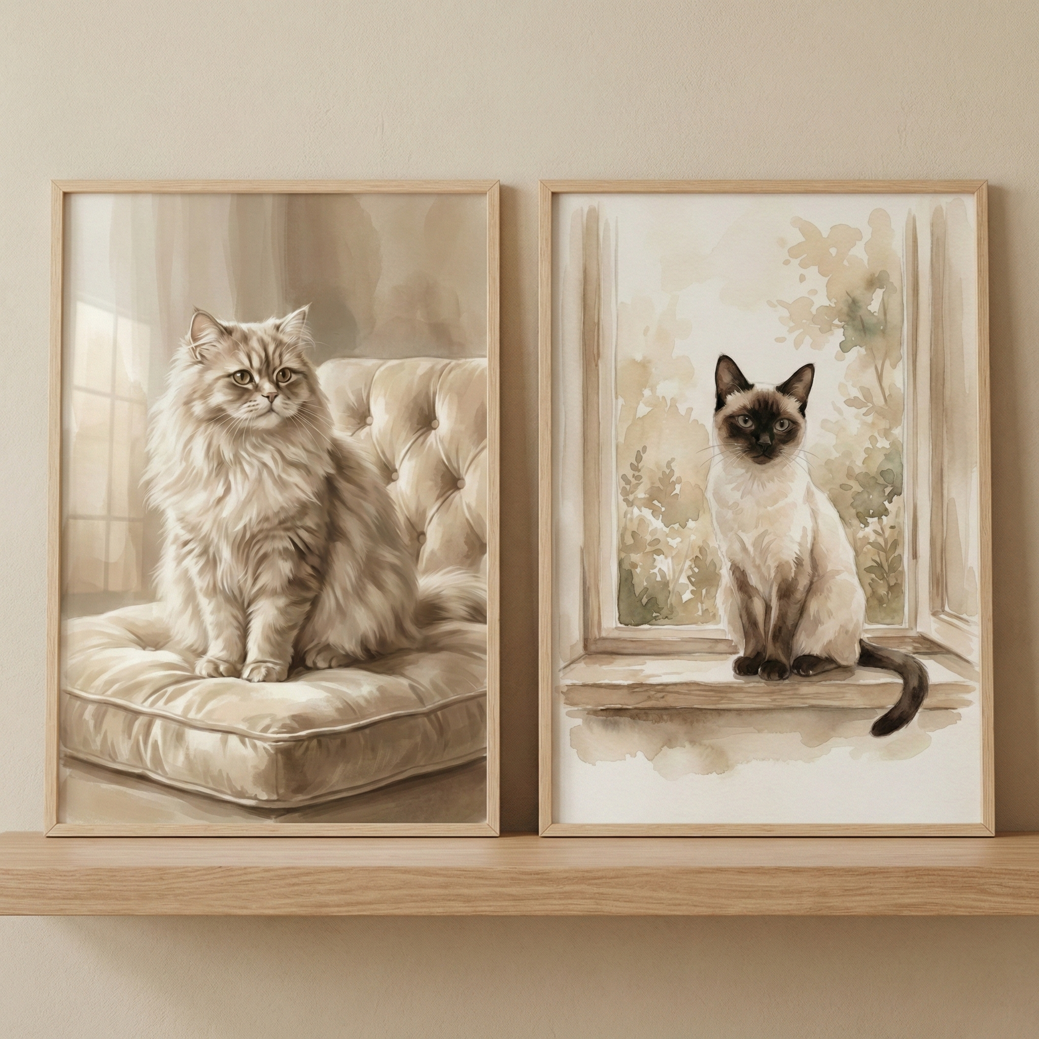 Cat Artwork Set of 2 - Elegant Feline Portraits