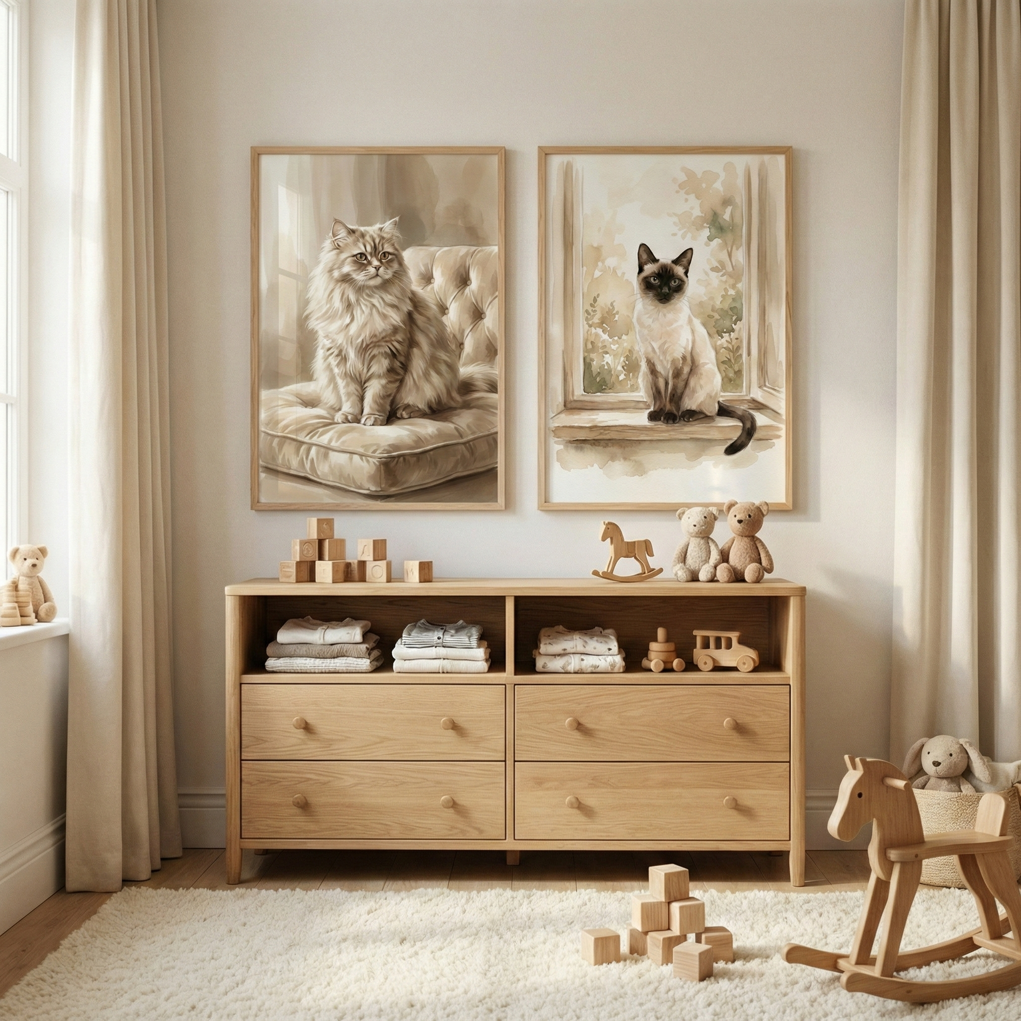 Cat Artwork Set of 2 - Elegant Feline Portraits