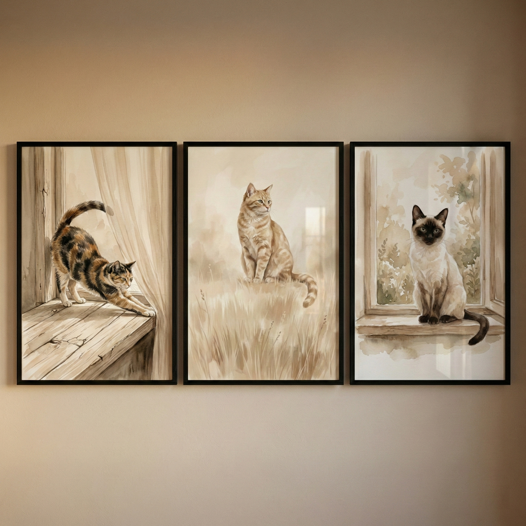 Cat Print Set of 3 - Serene Feline Trio