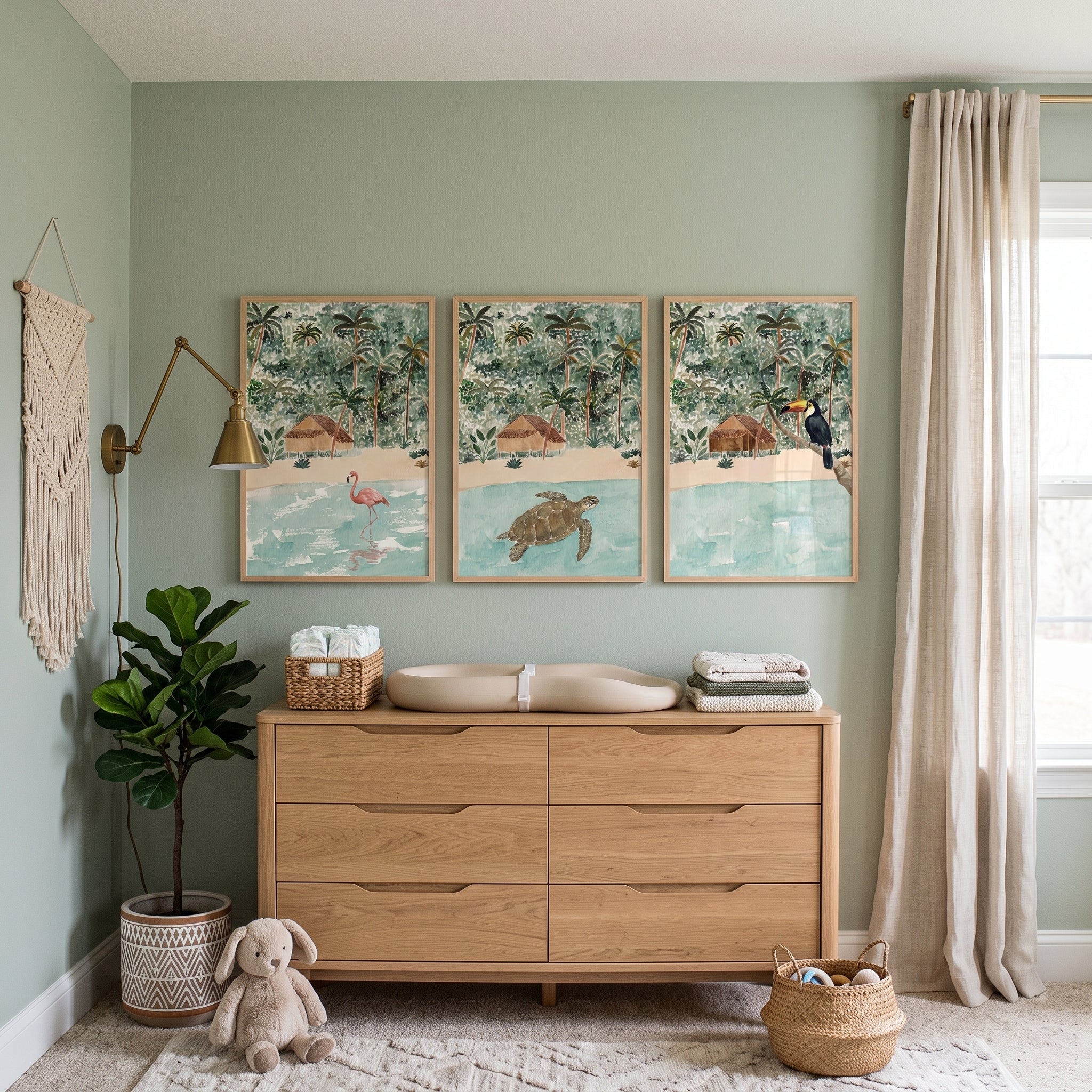 Watercolor Coastal Jungle Animals Wall Art Set of 3 - Coastal Wildlife Set