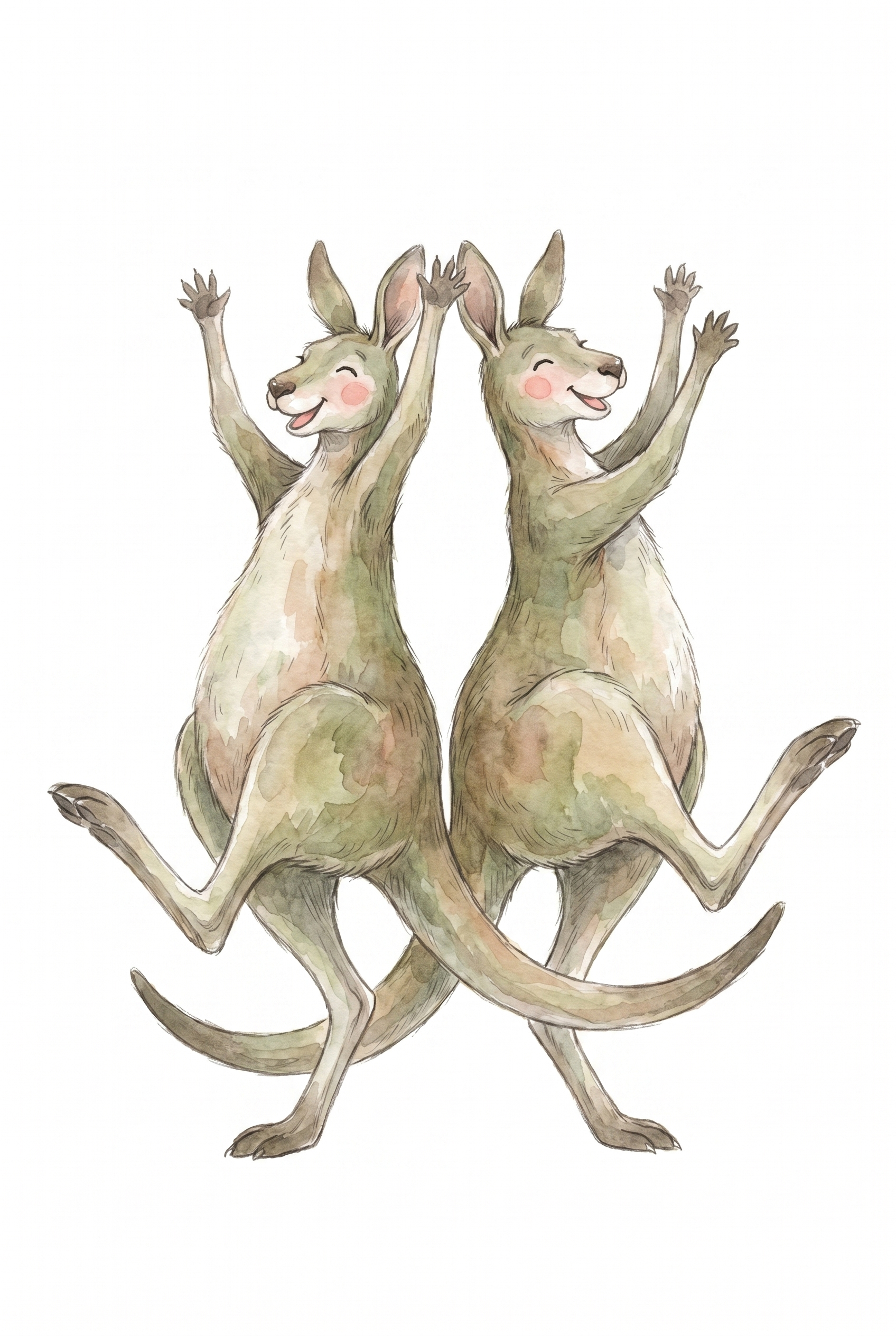 Watercolor Dancing Kangaroo Wall Art - Joyful Kangaroo Dance