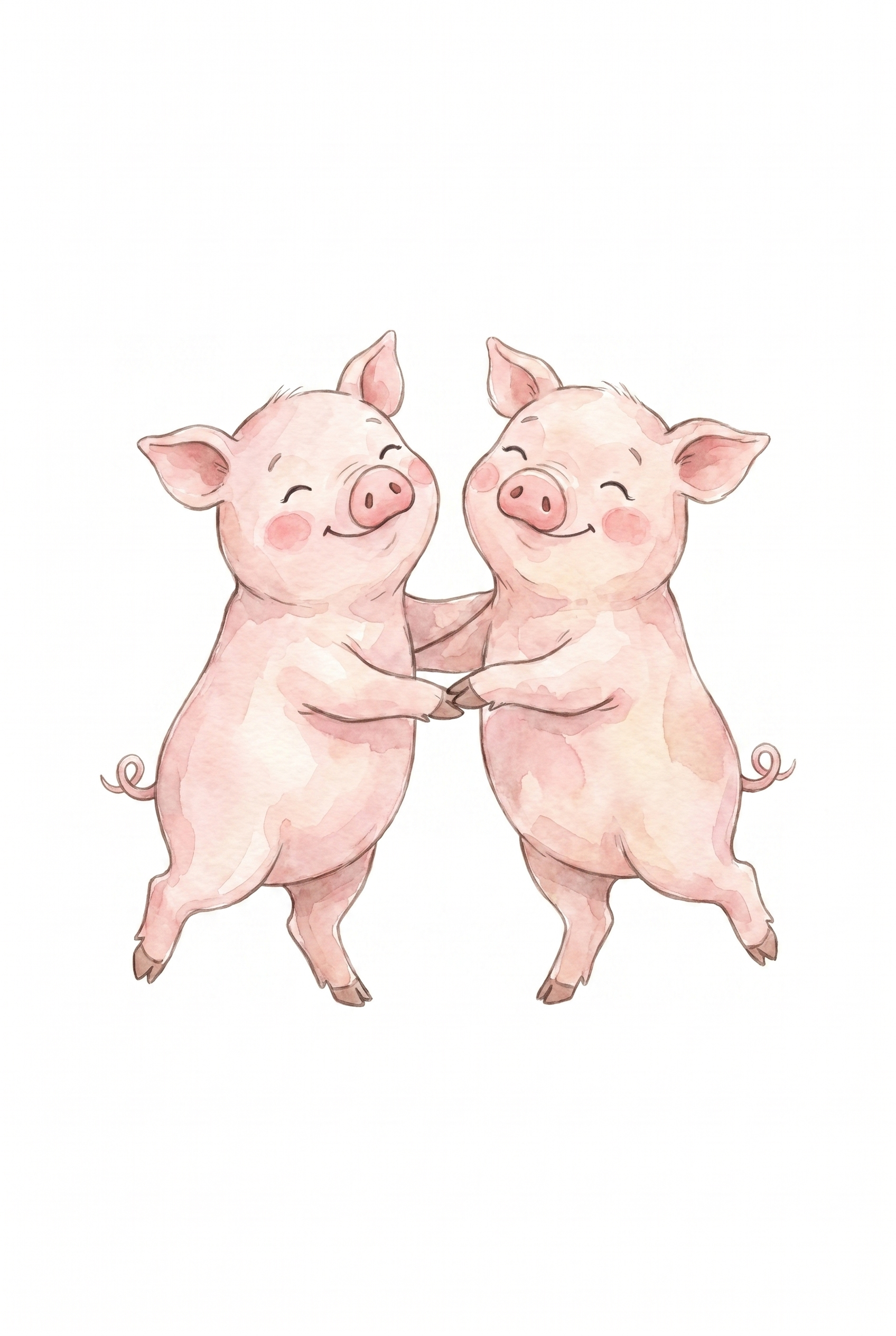 Watercolor Dancing Pink Pigs Wall Art - Joyful Piggy Pair