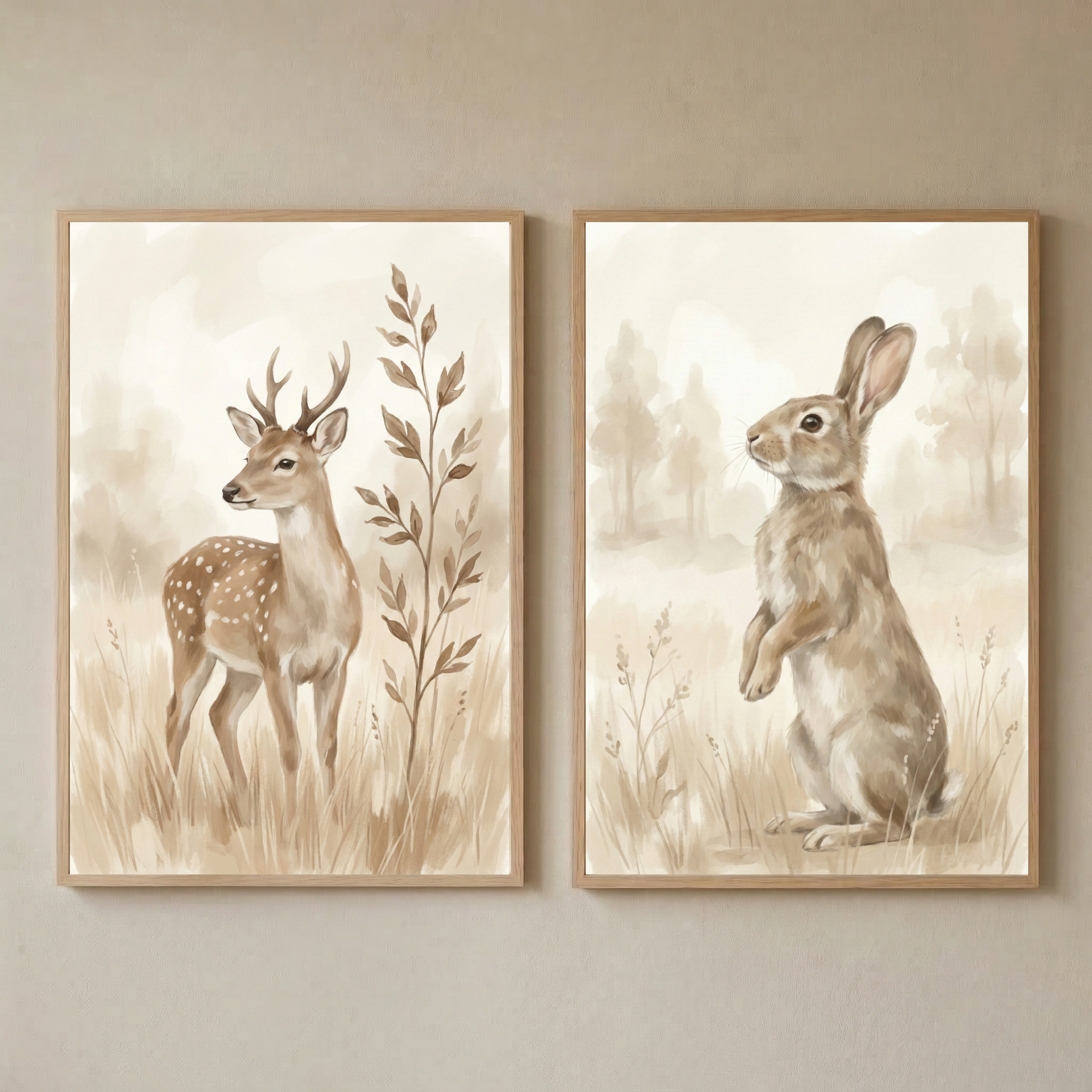 Woodland Wall Art Set of 2 - Gentle Forest Friends