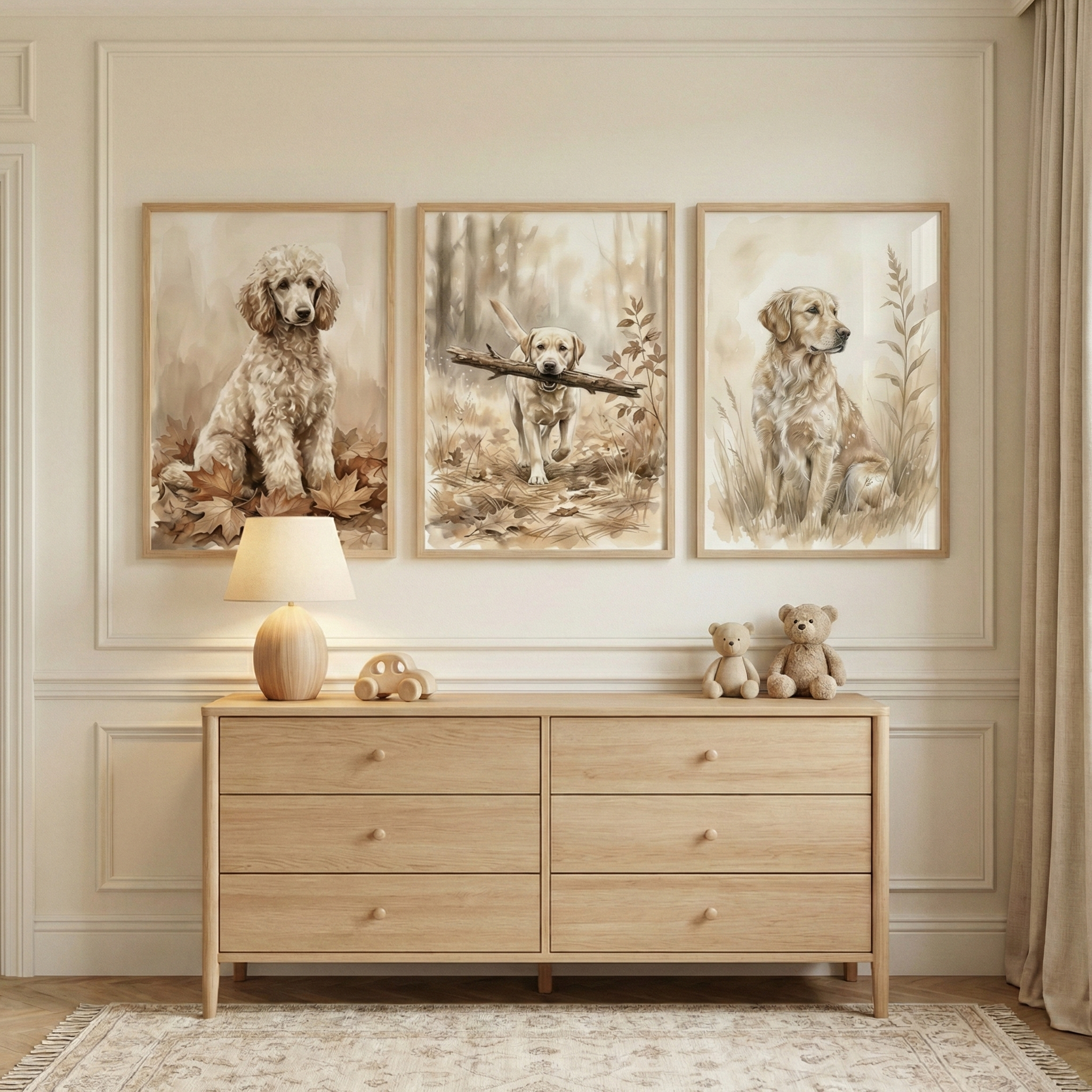 Watercolor Dog Art Set of 3 - Autumn Canine Trio
