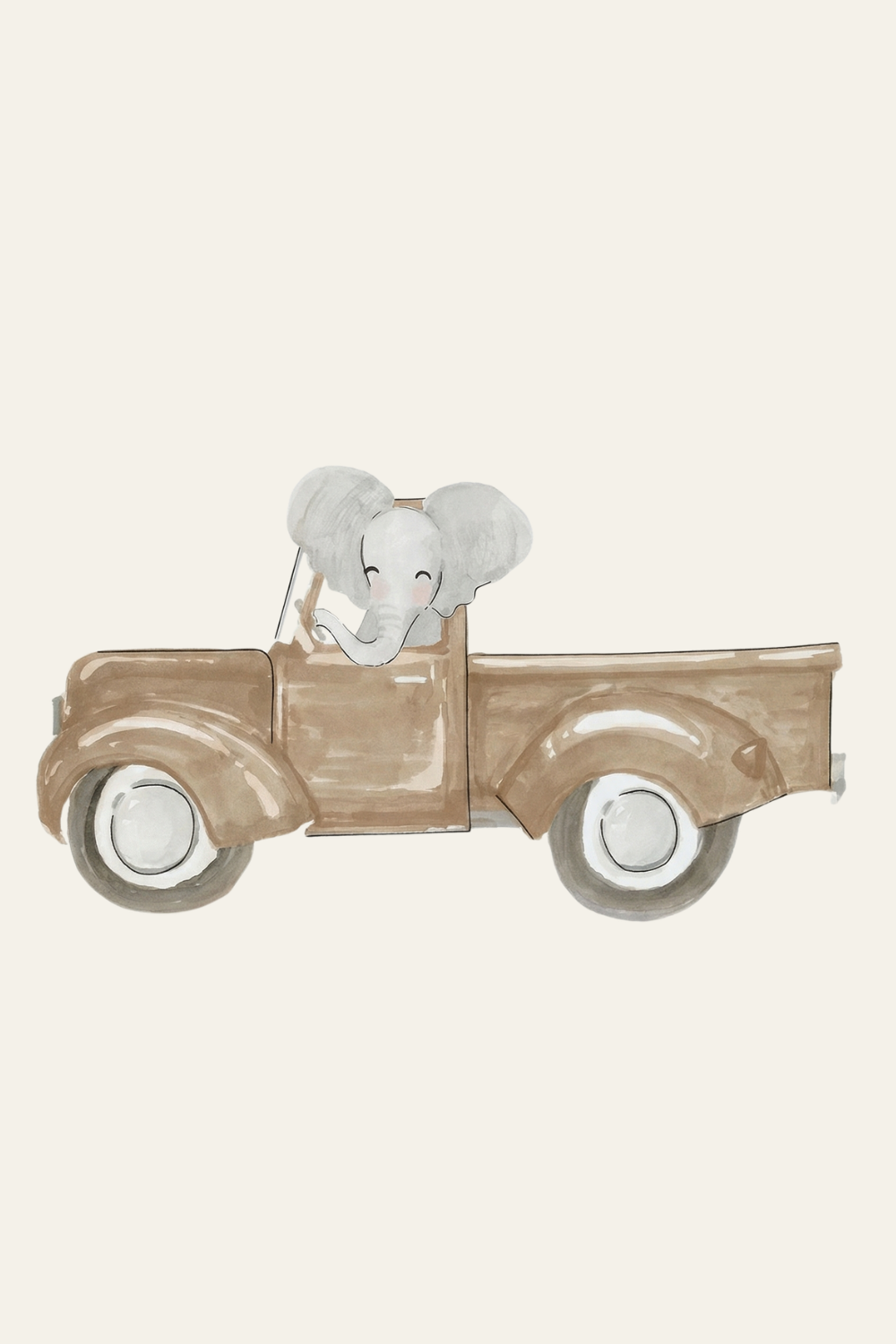 Watercolor Driving Truck Elephant Wall Art - Elephant Road Trip