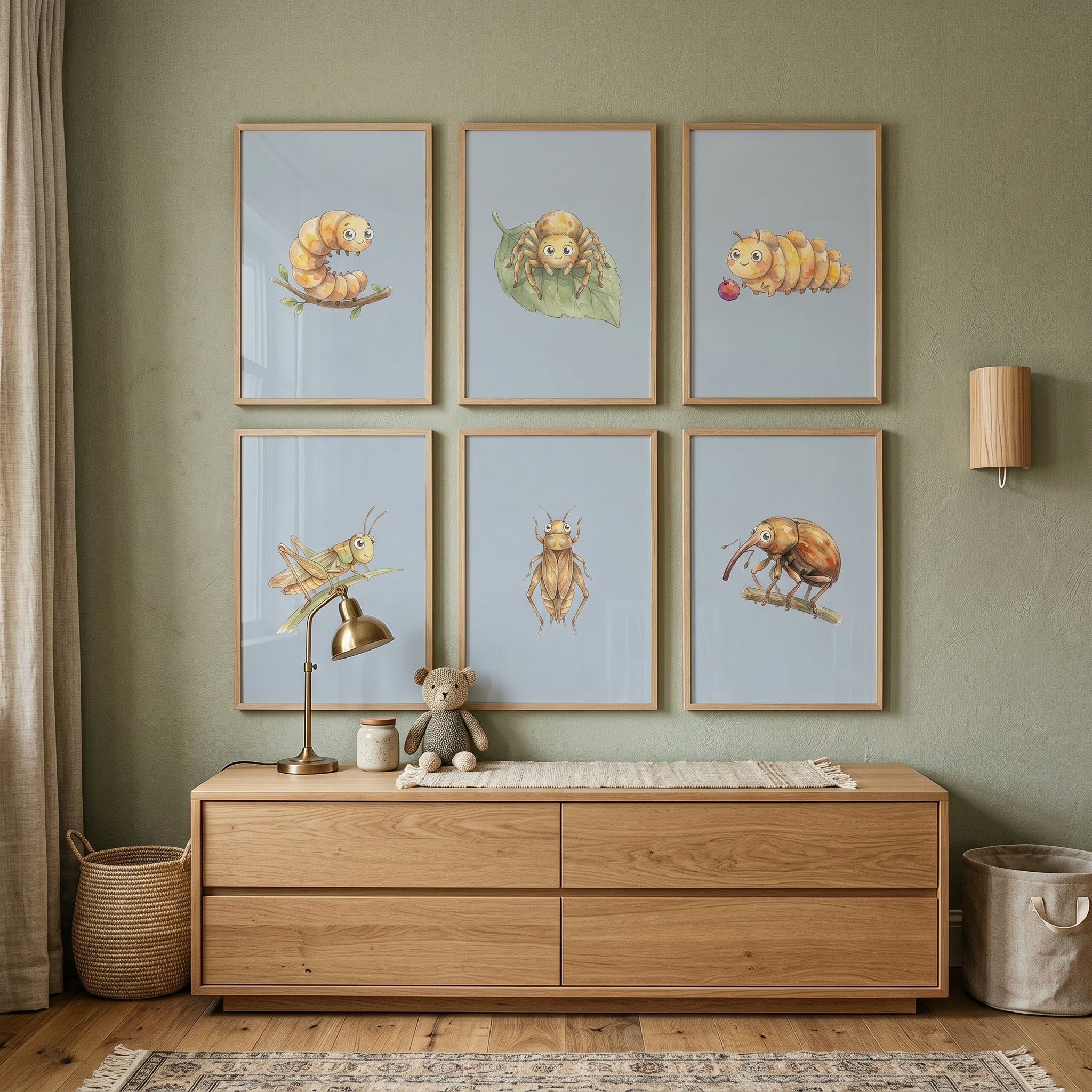 Watercolor Earthy Garden Insect Wall Art Set of 6 - Whimsical Bug Friends