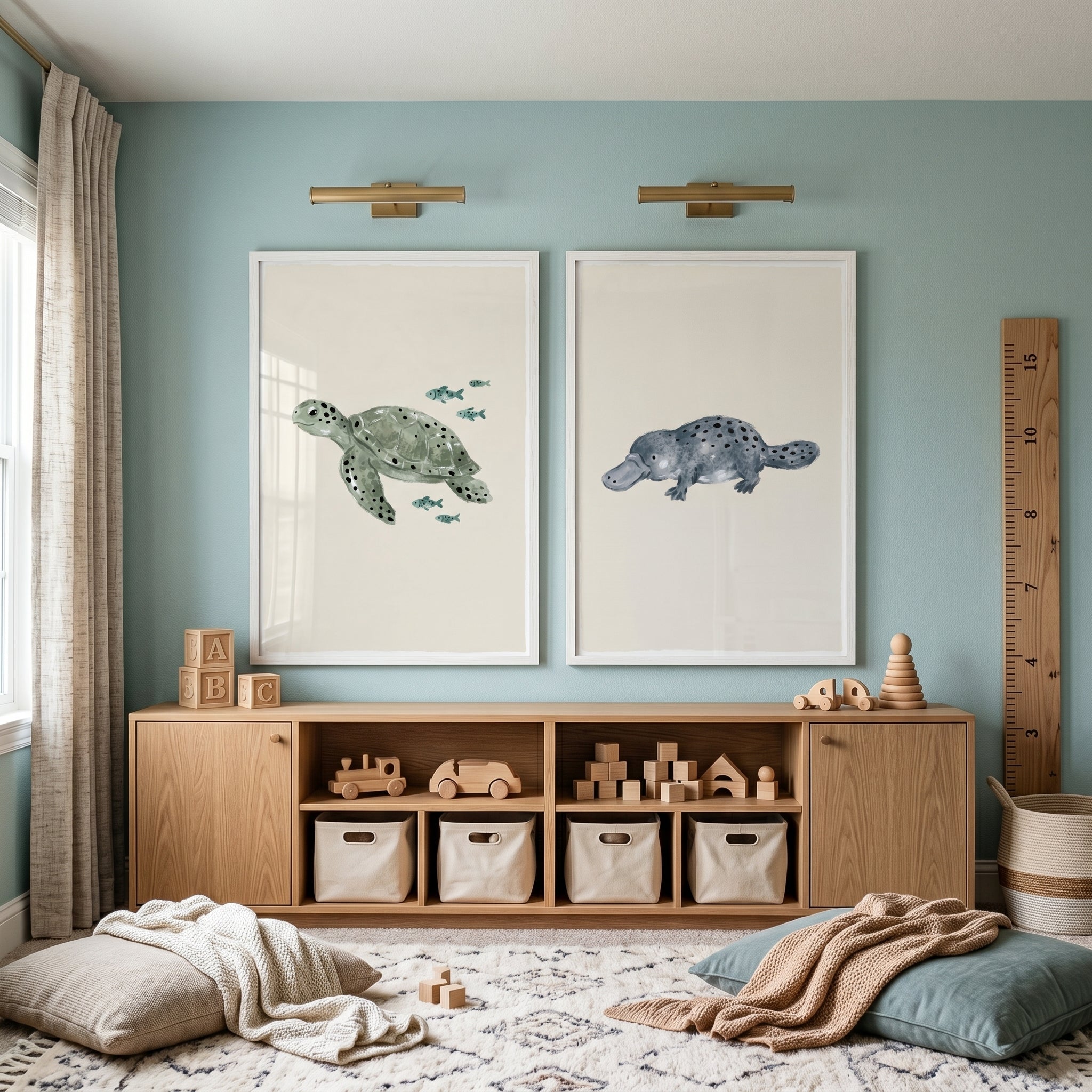 Watercolor Earthy Spotted Animals Wall Art Set of 2 - Gentle Aquatic Creatures