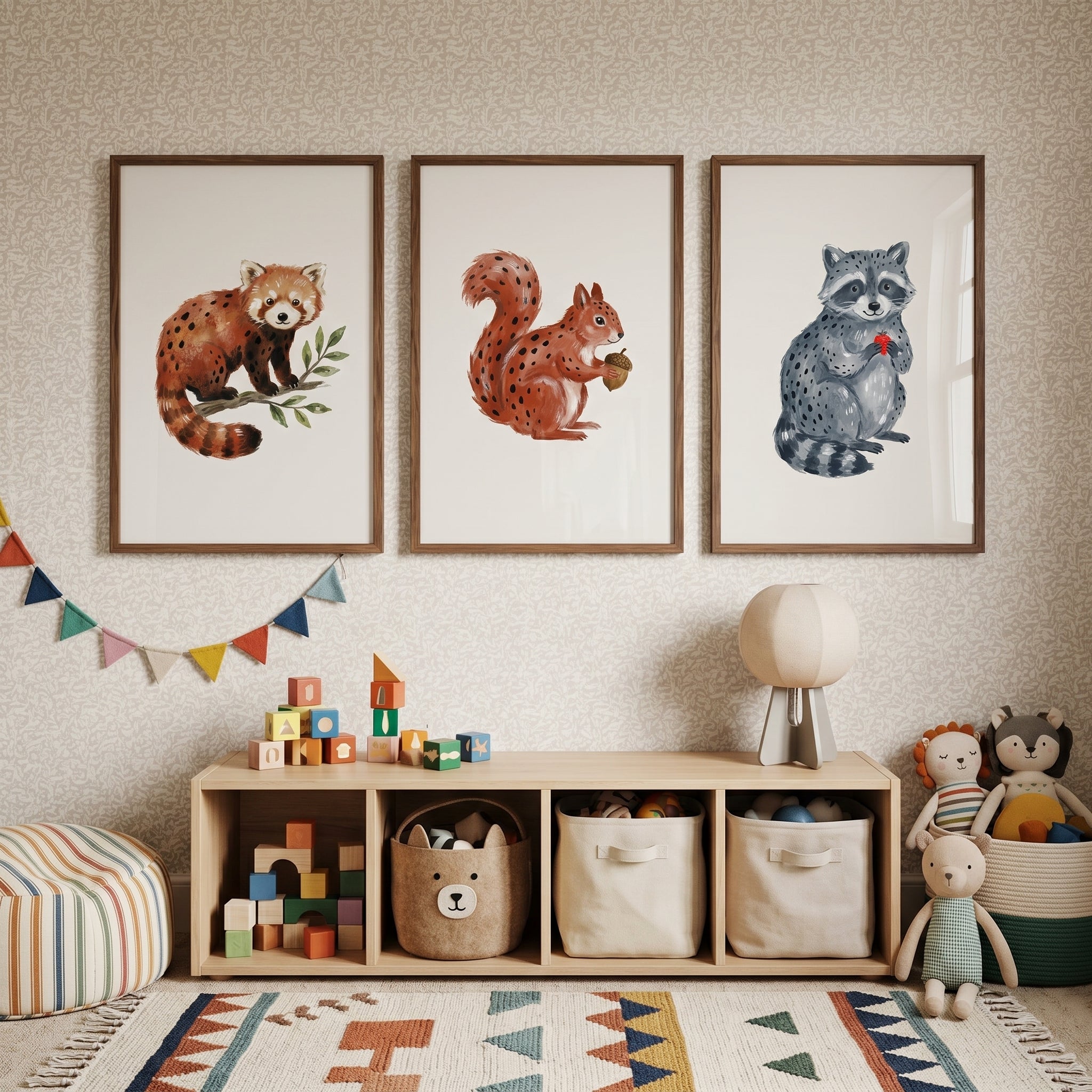 Watercolor Earthy Woodland Animals Wall Art Set of 3 - Woodland Animal Trio
