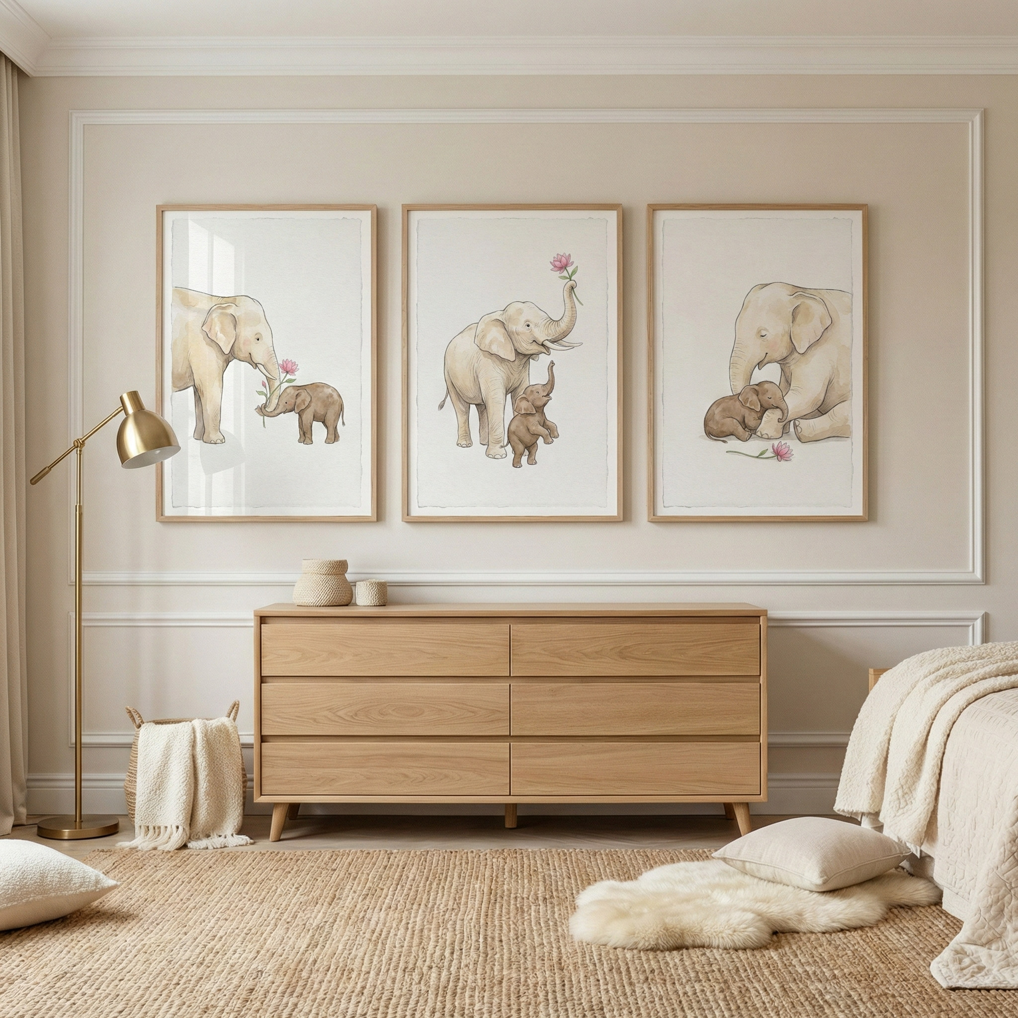 Watercolor Elephant Art Set Of 3 - Sweet Trunk Moments