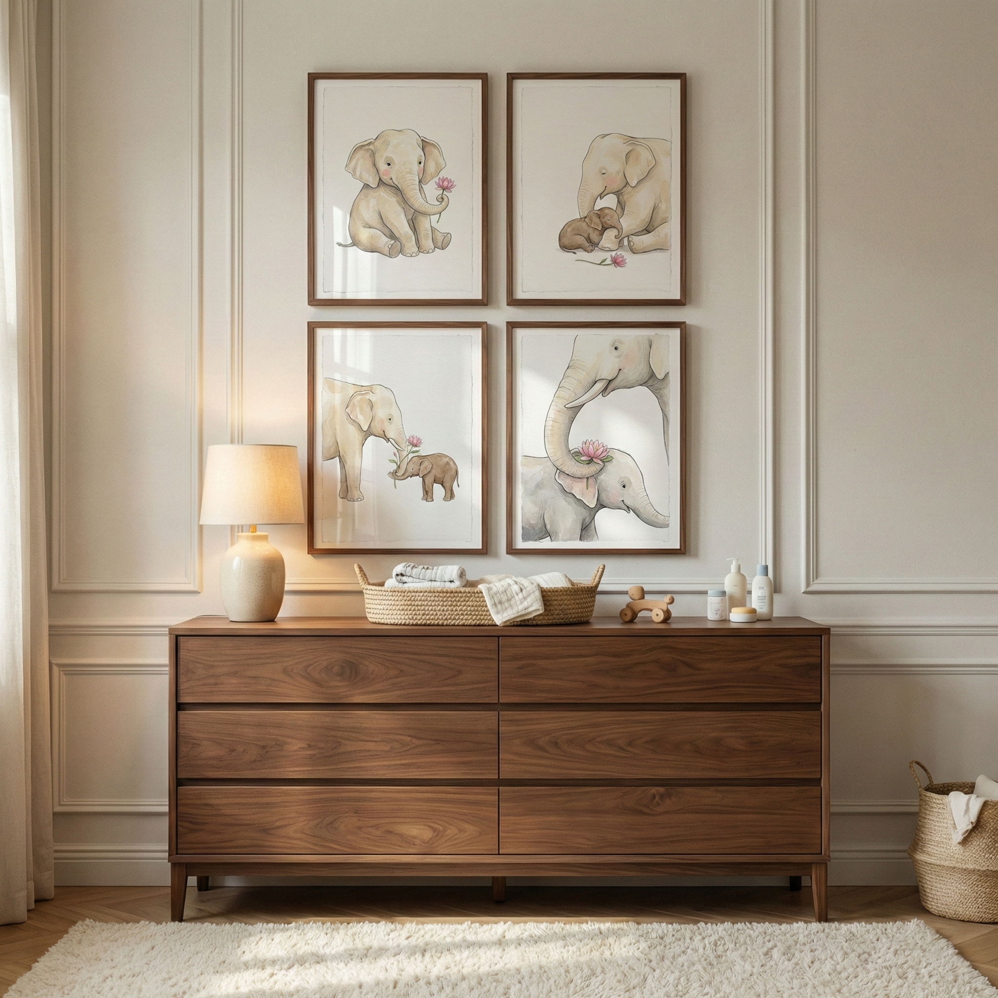 Nursery Elephant Art Set Of 4 - Sweet Elephant Love