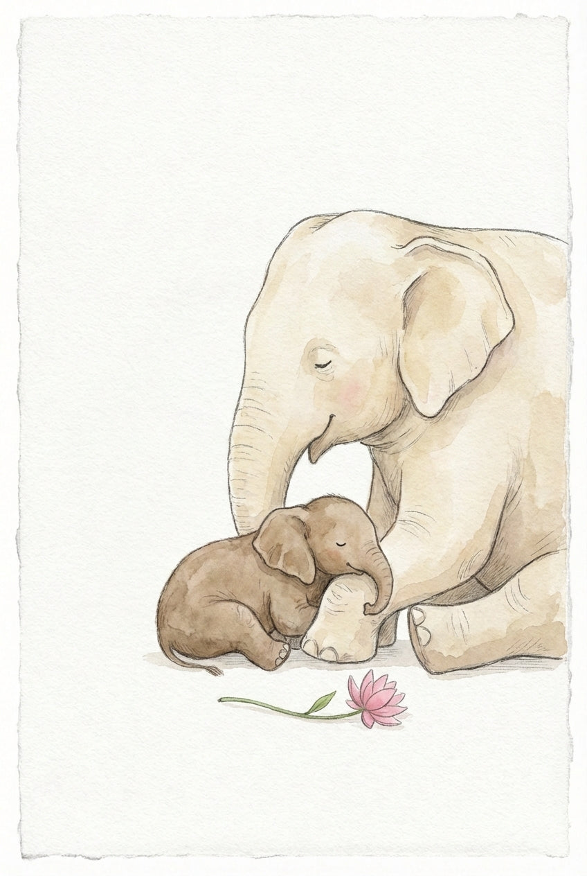 Watercolor Elephant Nursery Wall Art - Motherly Love