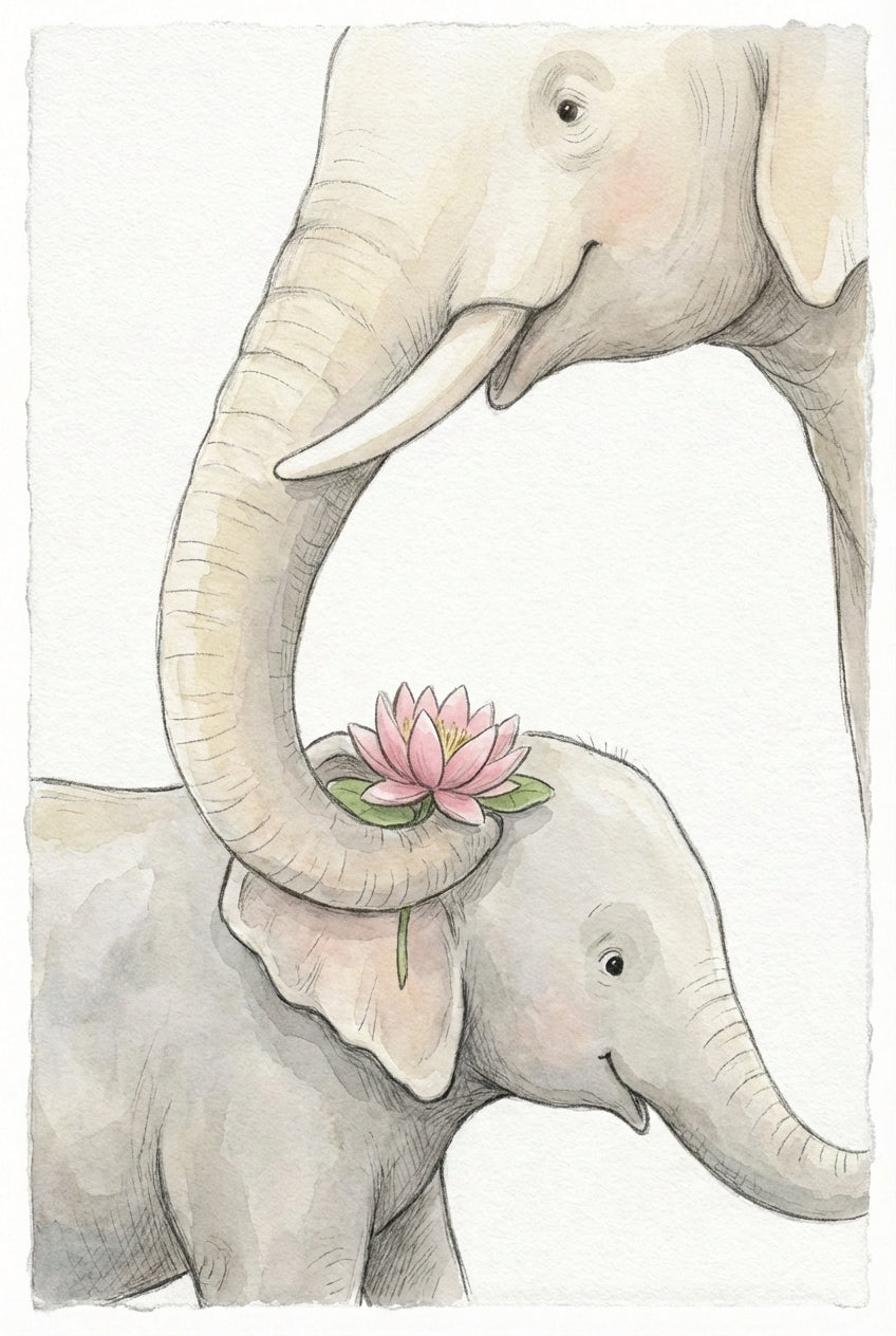 Watercolor Elephant Wall Art - Motherly Lotus Blessing