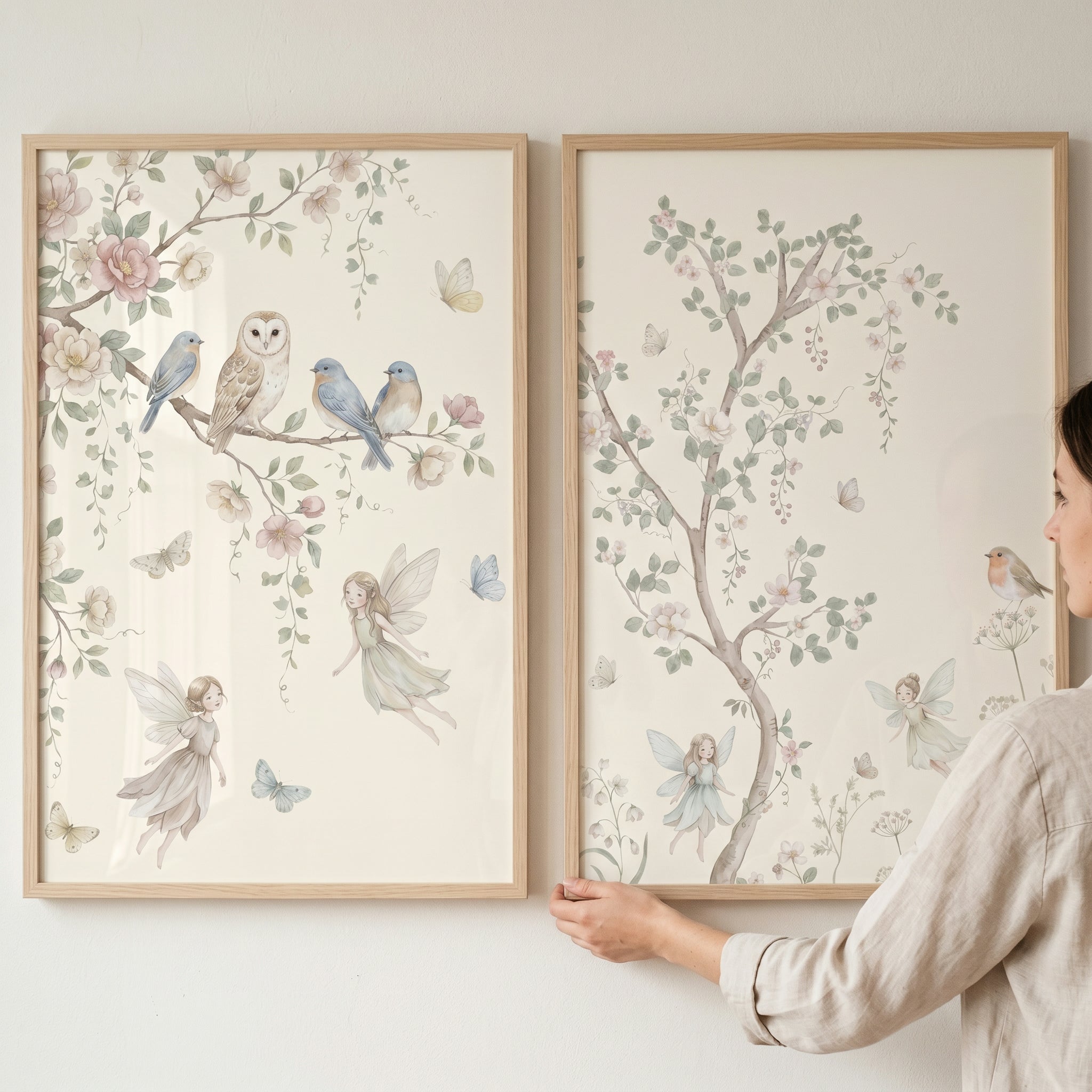Watercolor Enchanted Garden Fairies Wall Art Set of 2 - Enchanted Garden Fairies