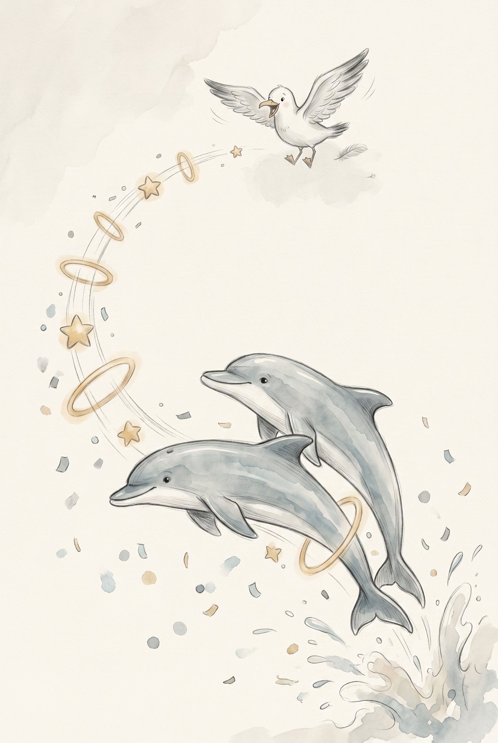 Watercolor Ethereal Jumping Dolphin Wall Art - Ocean Magic Leap