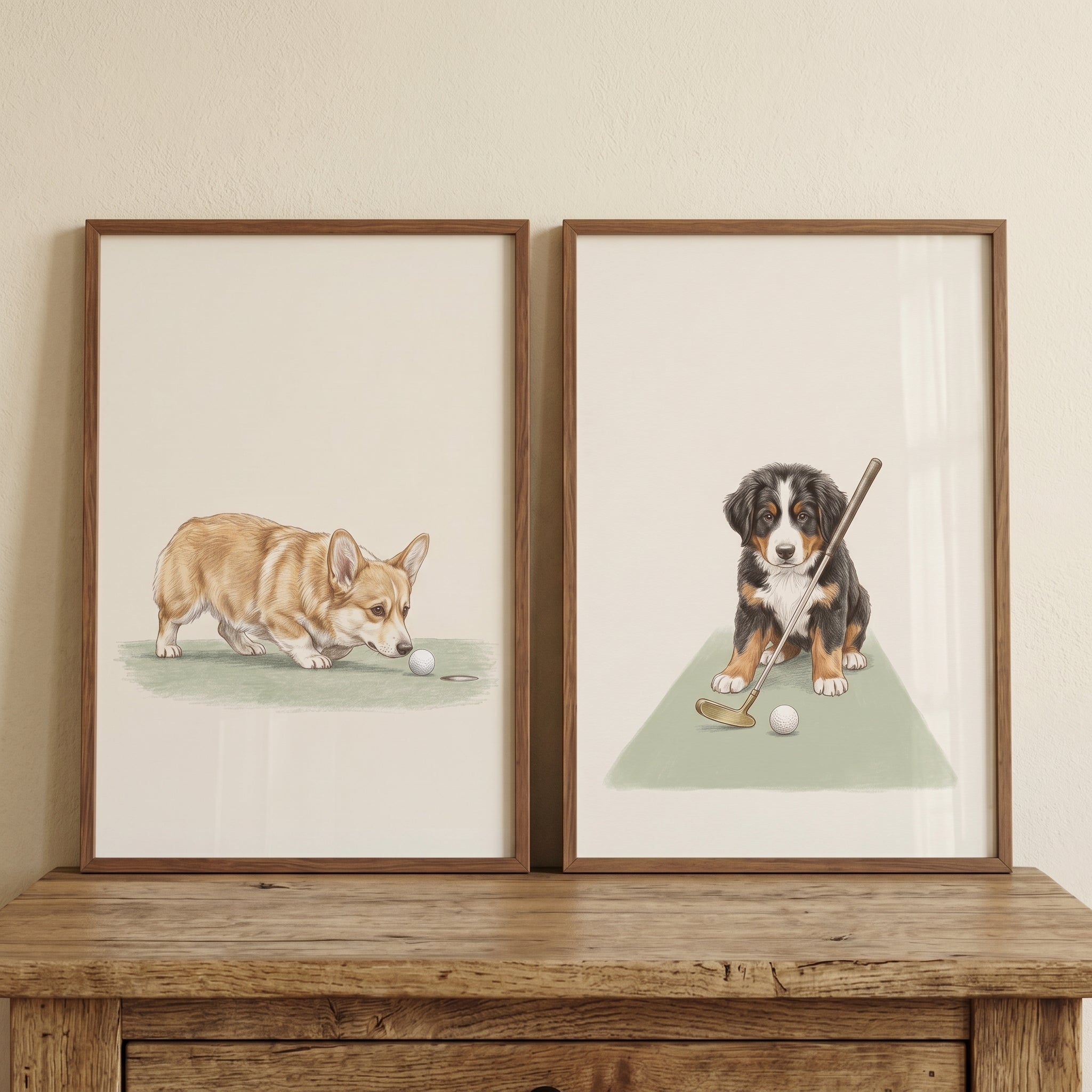 Watercolor Fairway Golfing Dogs Wall Art Set of 2 - Fairway Fur Friends