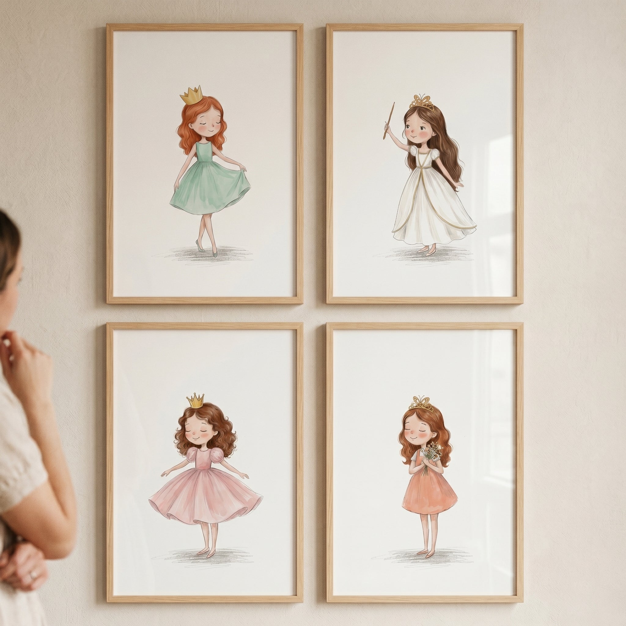 Watercolor Fairytale Princess Wall Art Set Of 4 - Sweet Little Princesses