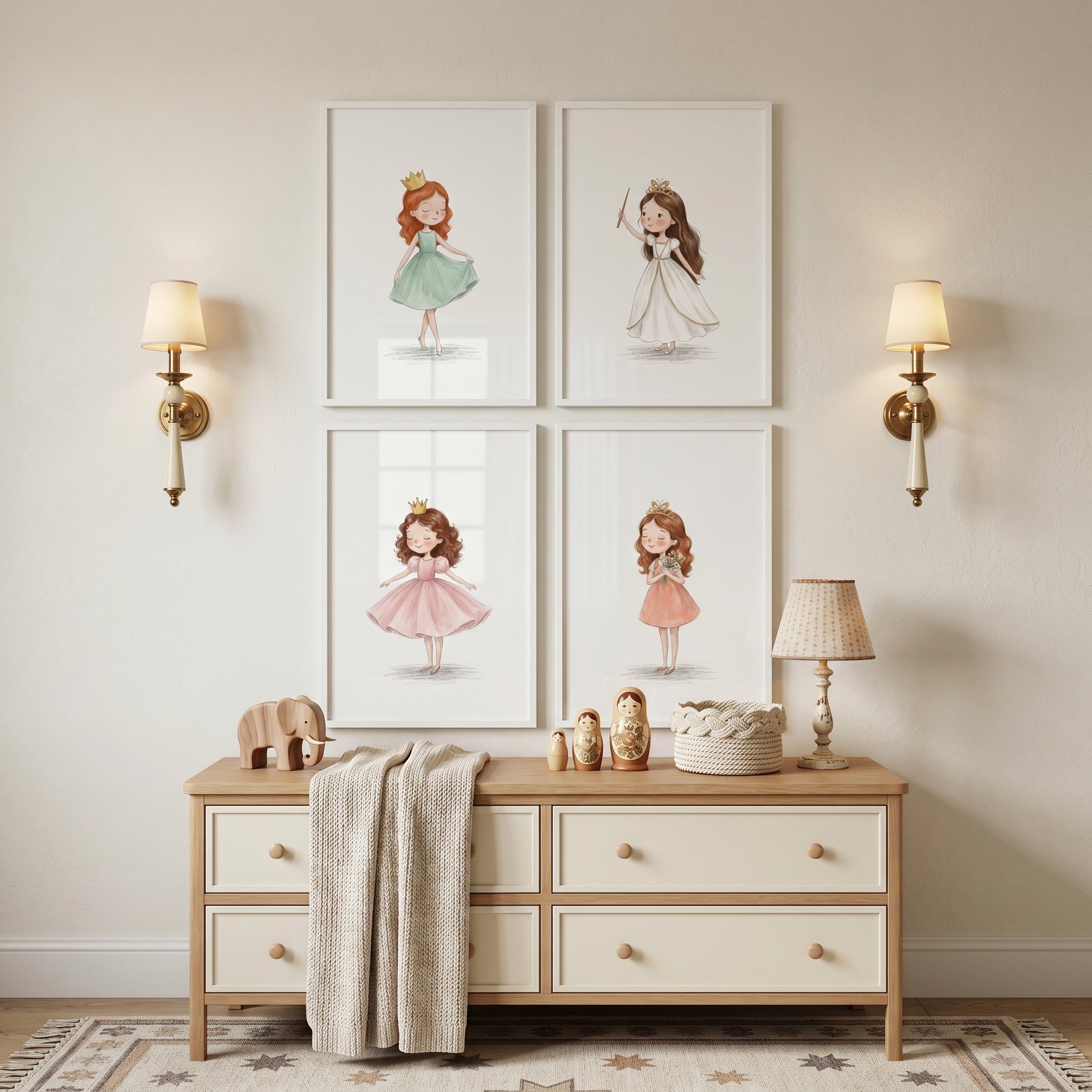 Watercolor Fairytale Princess Wall Art Set Of 4 - Sweet Little Princesses