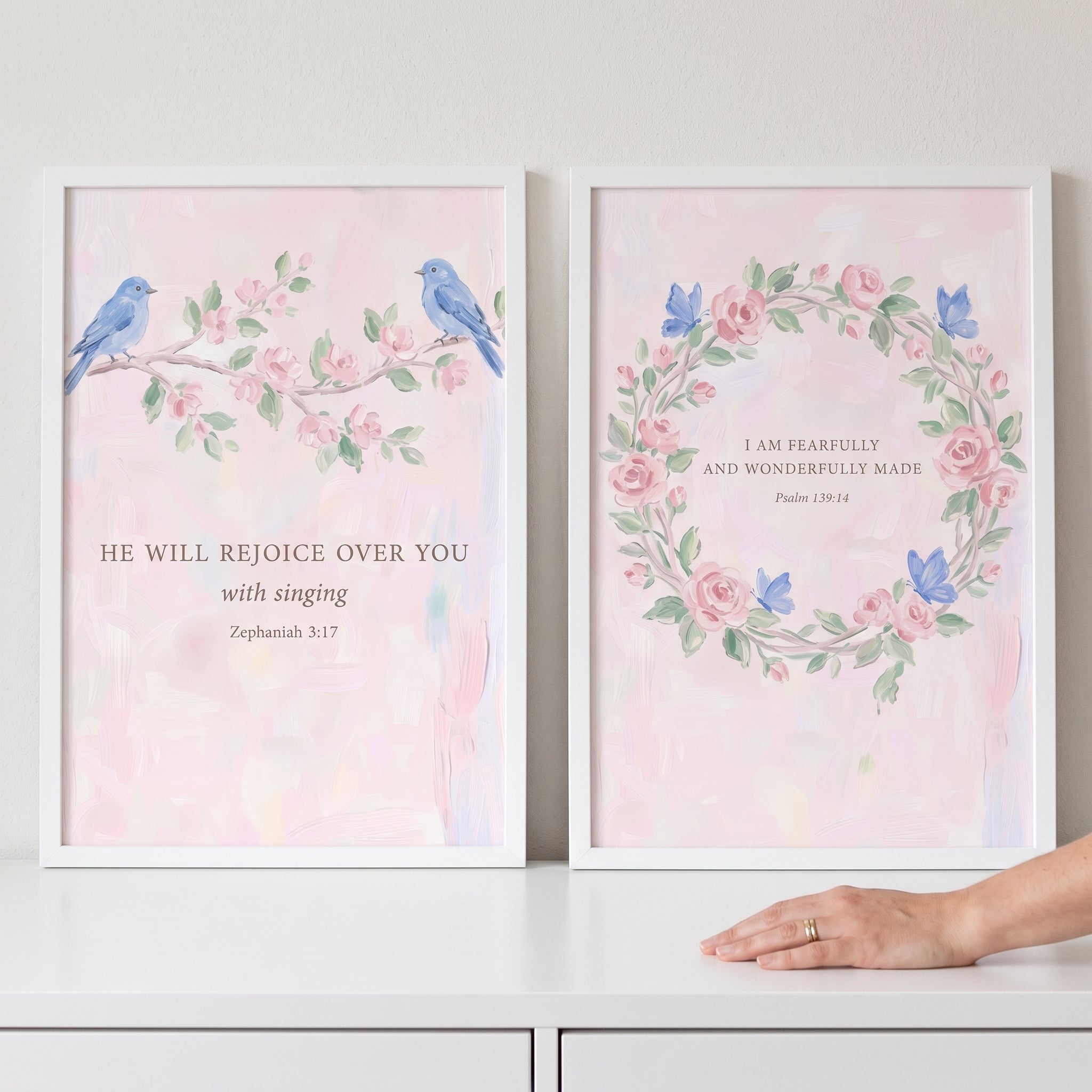 Watercolor Feminine Floral Scripture Wall Art Set Of 2 - Floral Scripture Duo